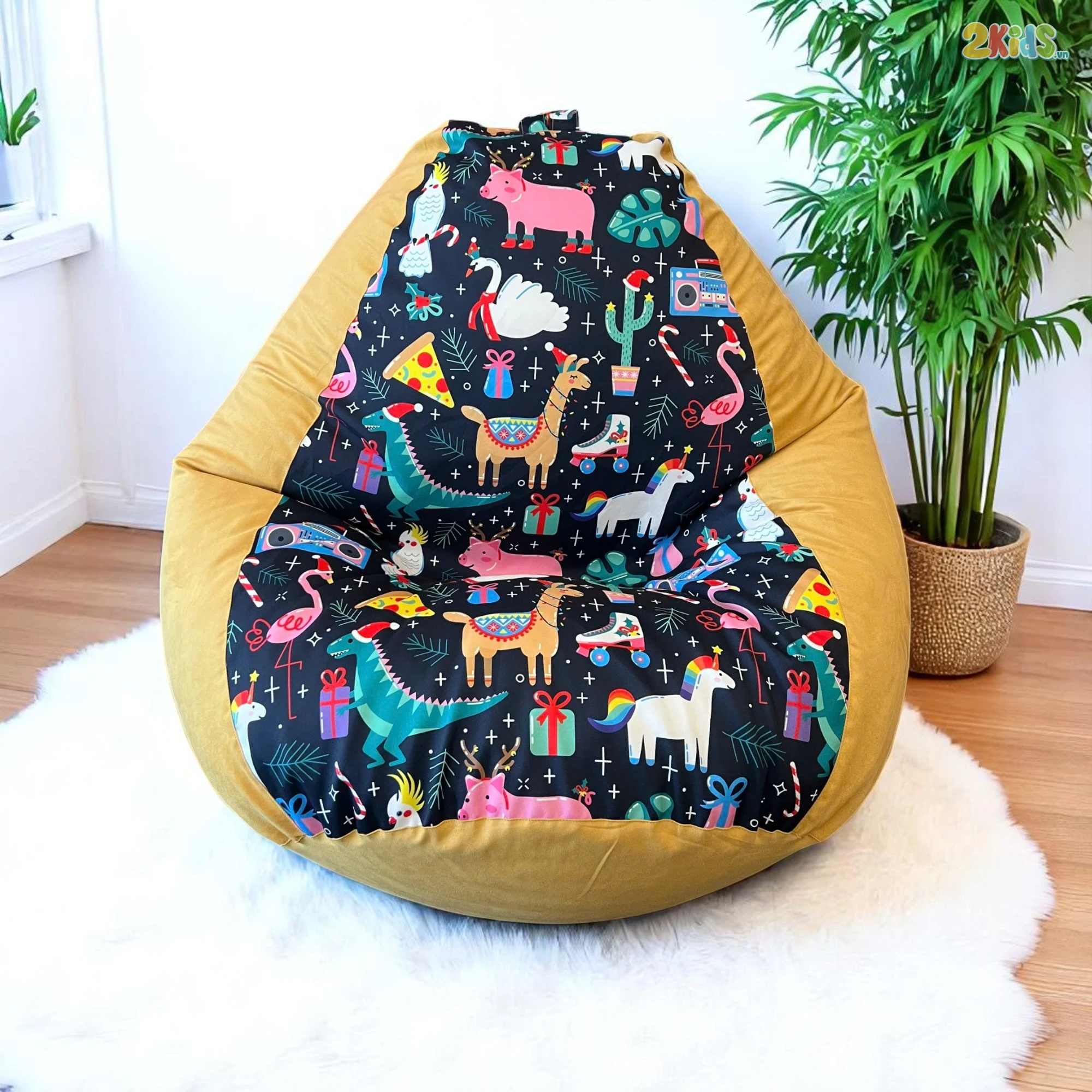 Ghế Lười Hạt Xốp Hình Thú Màu Vàng