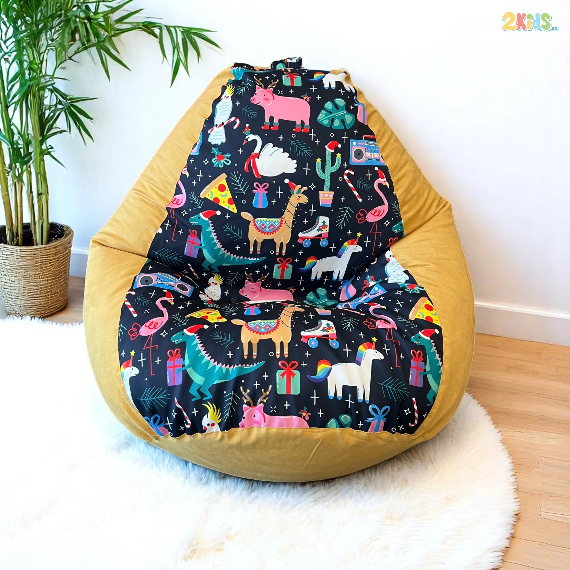 Ghế Lười Hạt Xốp Hình Thú Màu Vàng