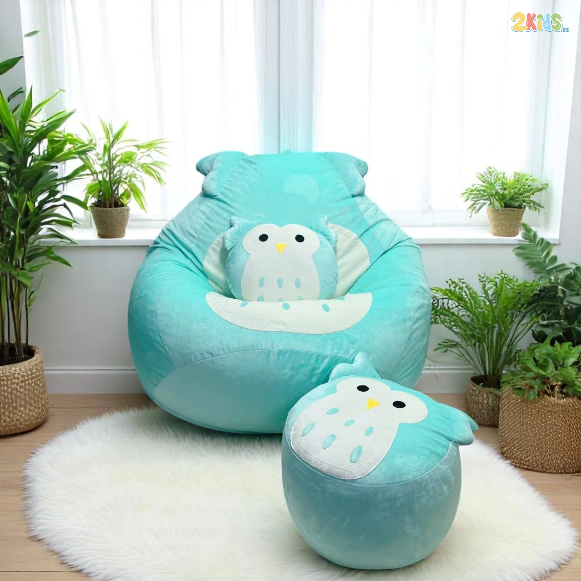 Ghế Lười Hạt Xốp Họa Tiết Cú Mèo Dễ Thương