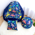 Ghế Lười Hạt Xốp Họa Tiết Khủng Long Xanh