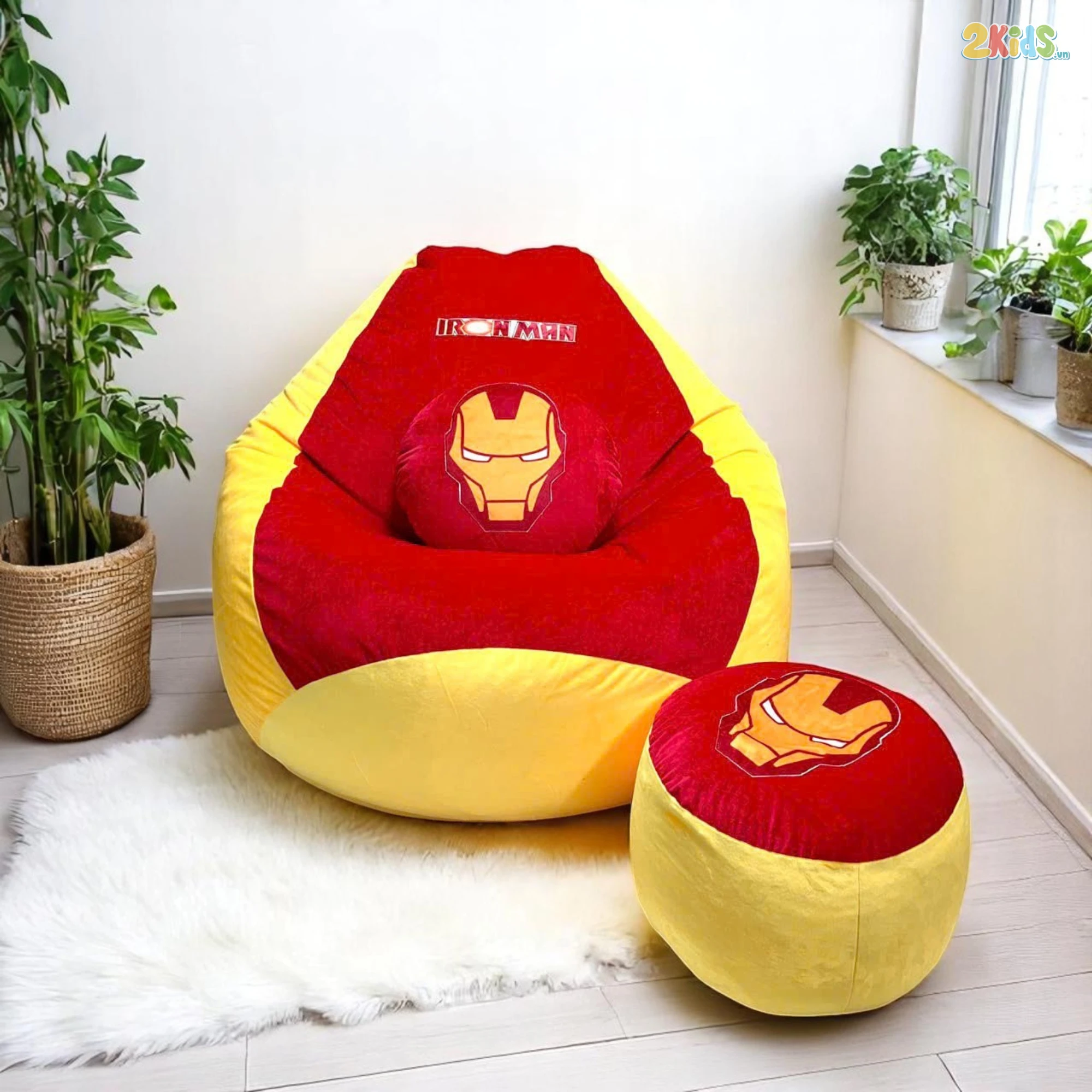 Ghế Lười Hạt Xốp Iron Man Vải Nhung Lạnh Cao Cấp