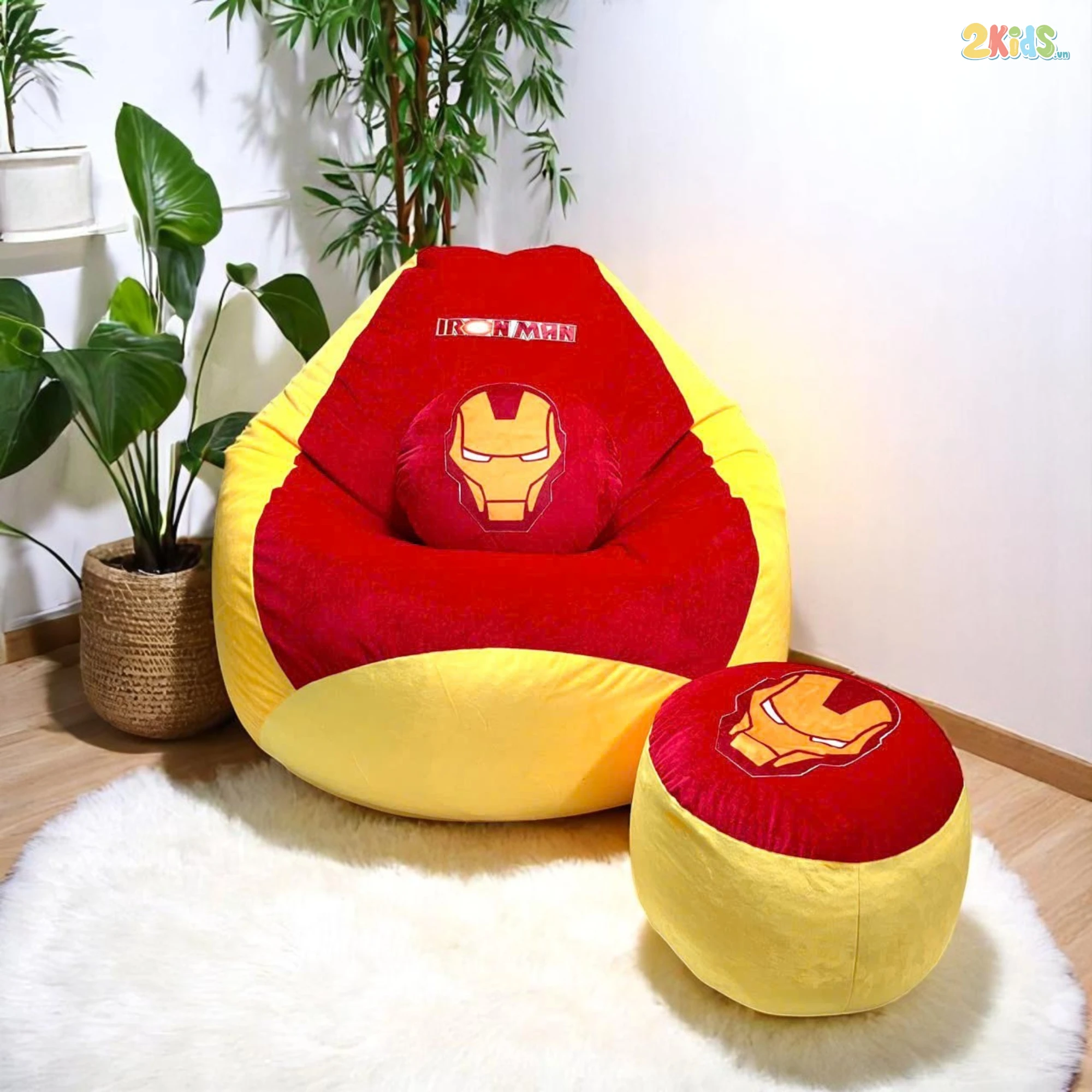 Ghế Lười Hạt Xốp Iron Man Vải Nhung Lạnh Cao Cấp