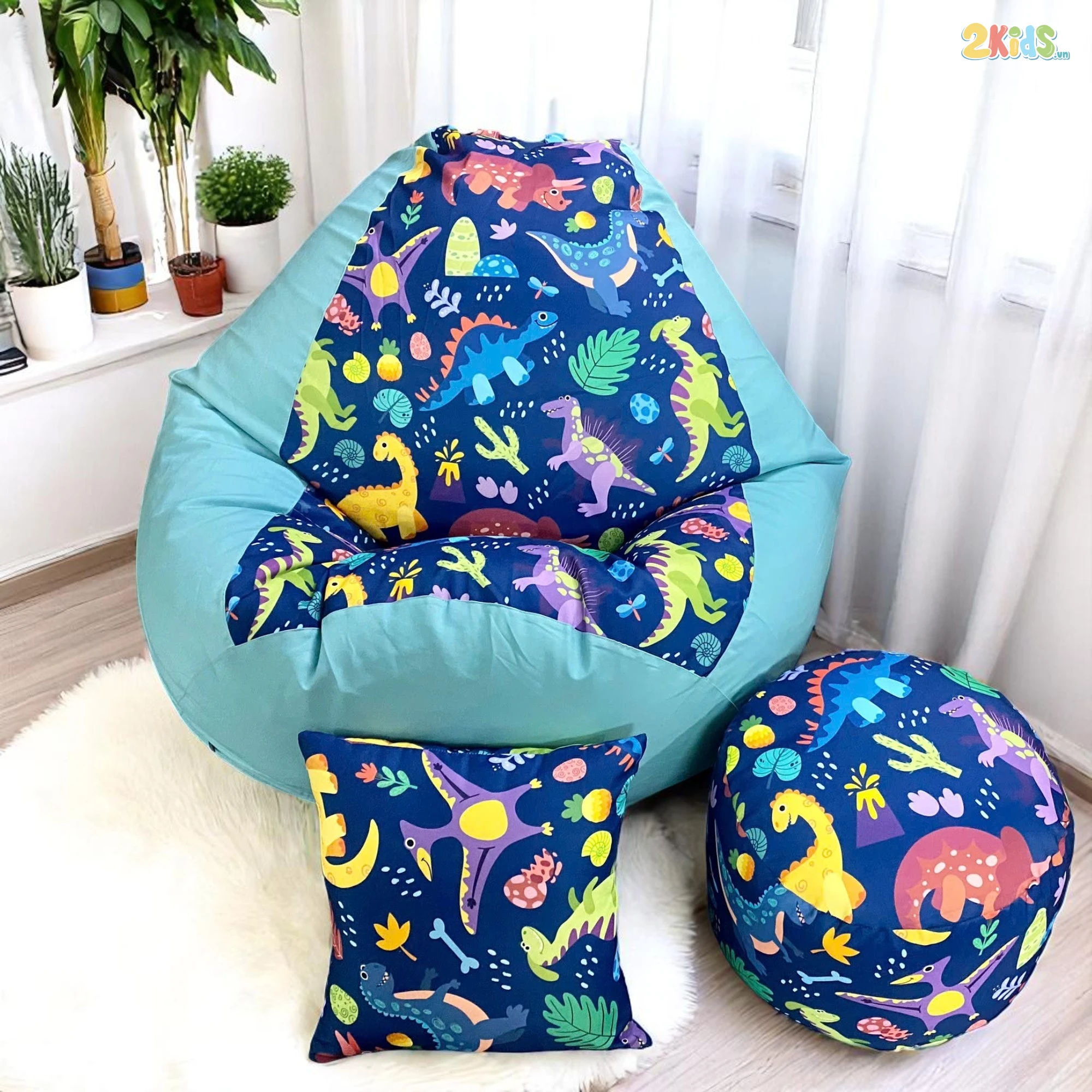 Ghế Lười Hạt Xốp Khủng Long Đáng Yêu