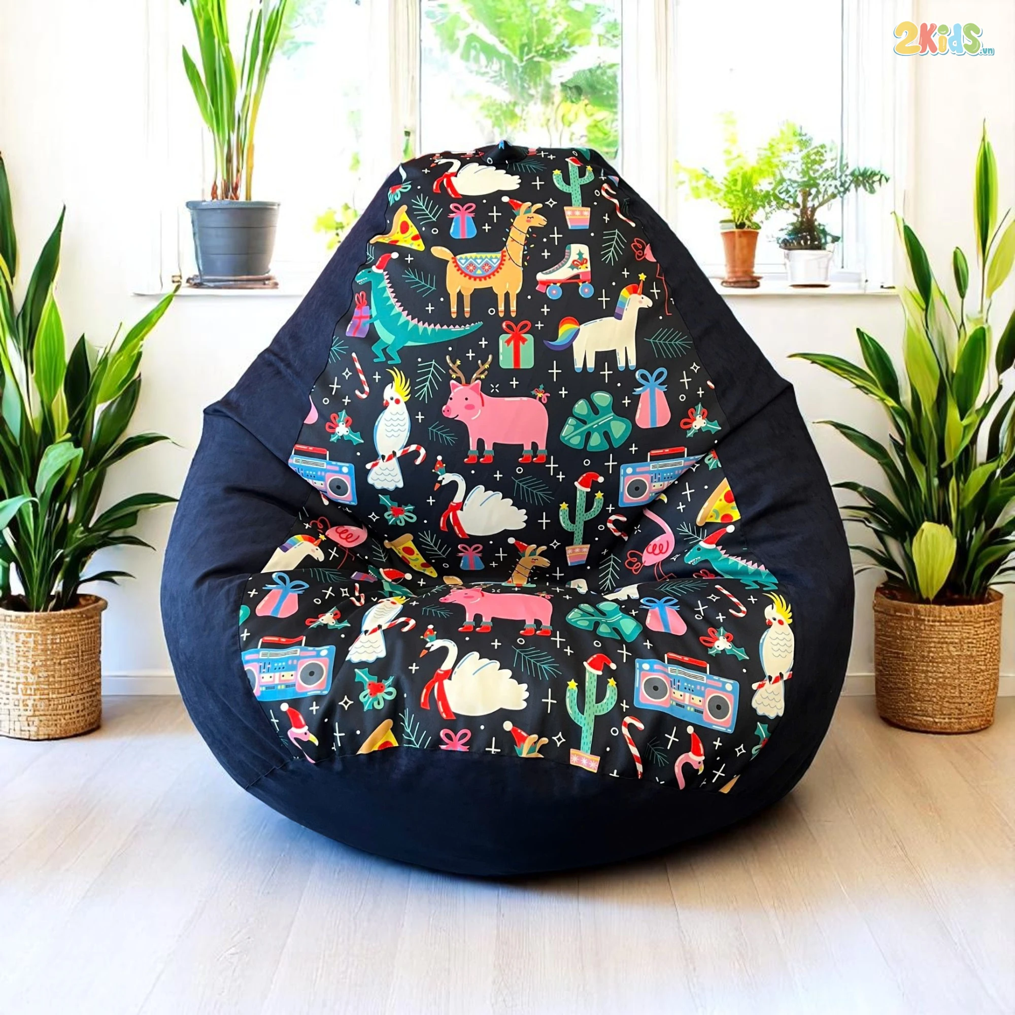 Ghế Lười Hạt Xốp Khủng Long Vải Canvas Chống Thấm