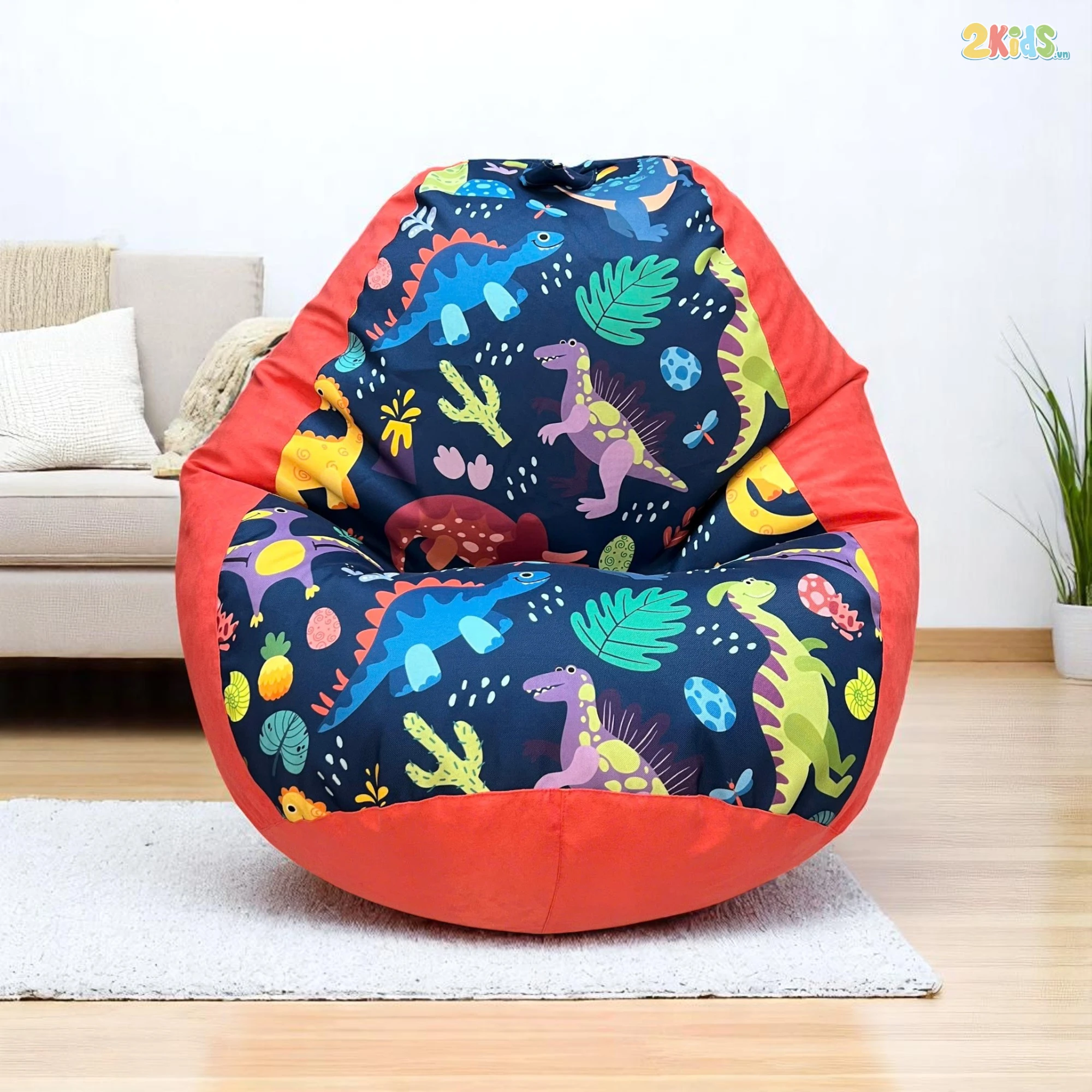 Ghế Lười Hạt Xốp Khủng Long Vải Canvas Màu Cam