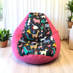 Ghế Lười Hạt Xốp Khủng Long Vải Canvas Màu Hồng