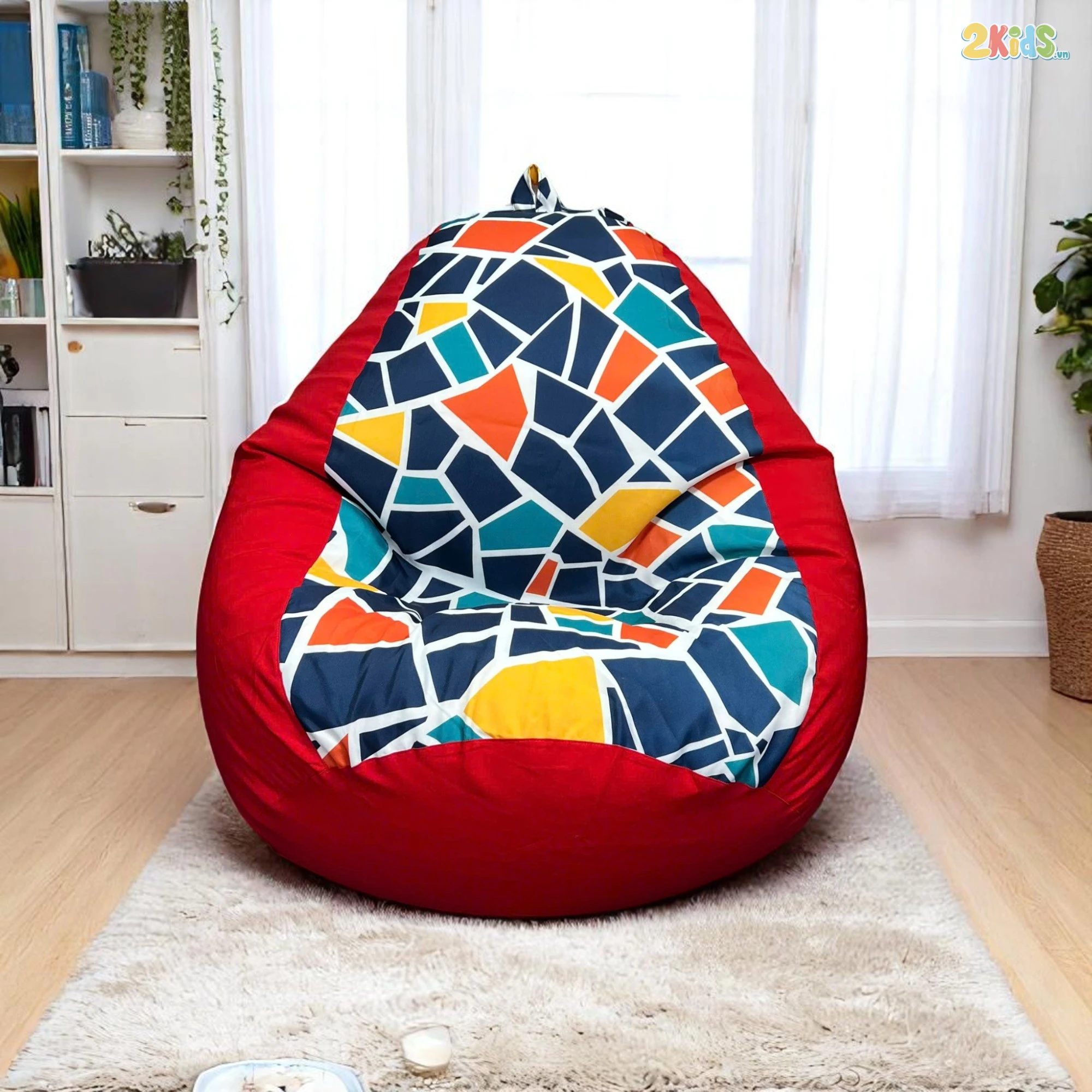 Ghế Lười Hạt Xốp Màu Đỏ Họa Tiết Độc Đáo