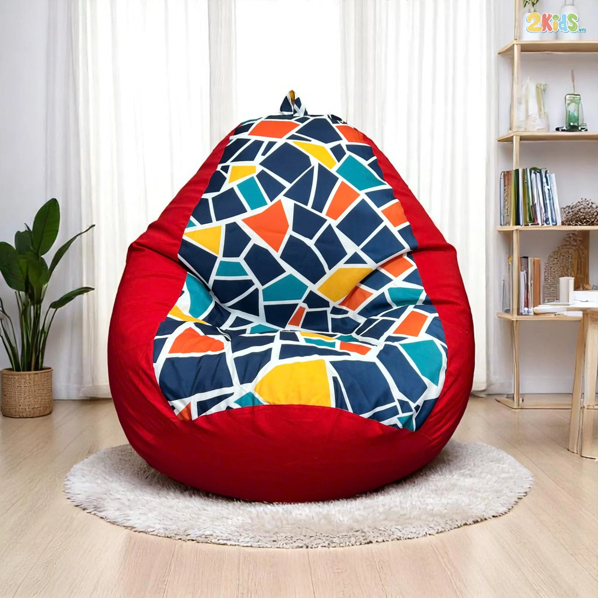 Ghế Lười Hạt Xốp Màu Đỏ Họa Tiết Độc Đáo