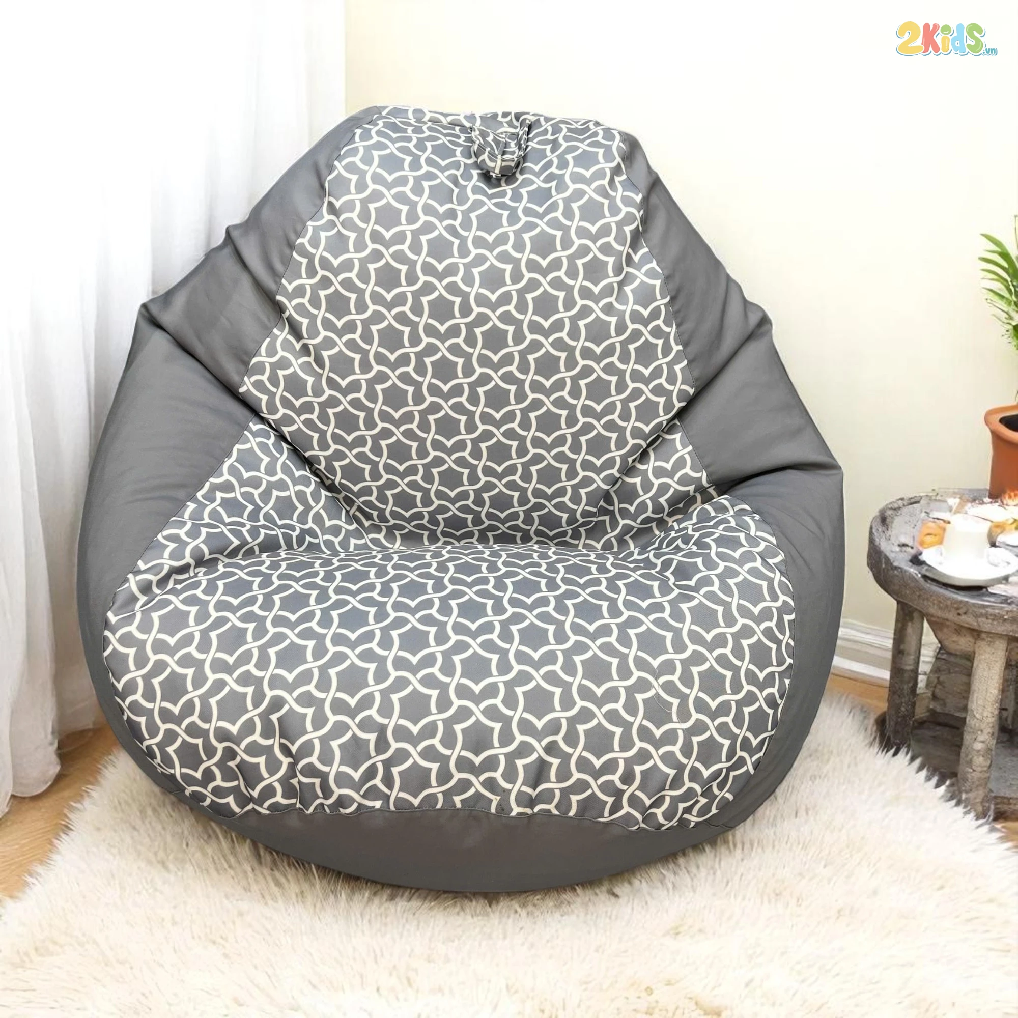 Ghế Lười Hạt Xốp Màu Xám Họa Tiết Sang Trọng