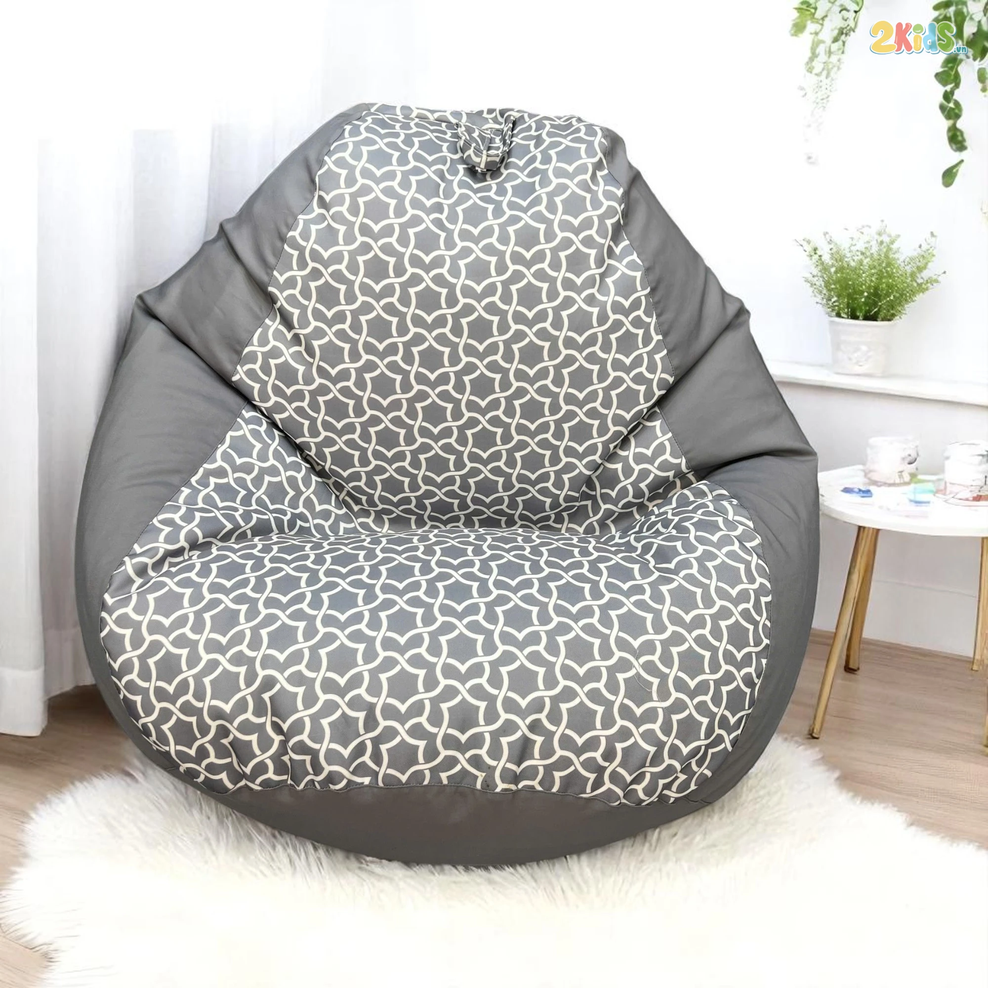 Ghế Lười Hạt Xốp Màu Xám Họa Tiết Sang Trọng