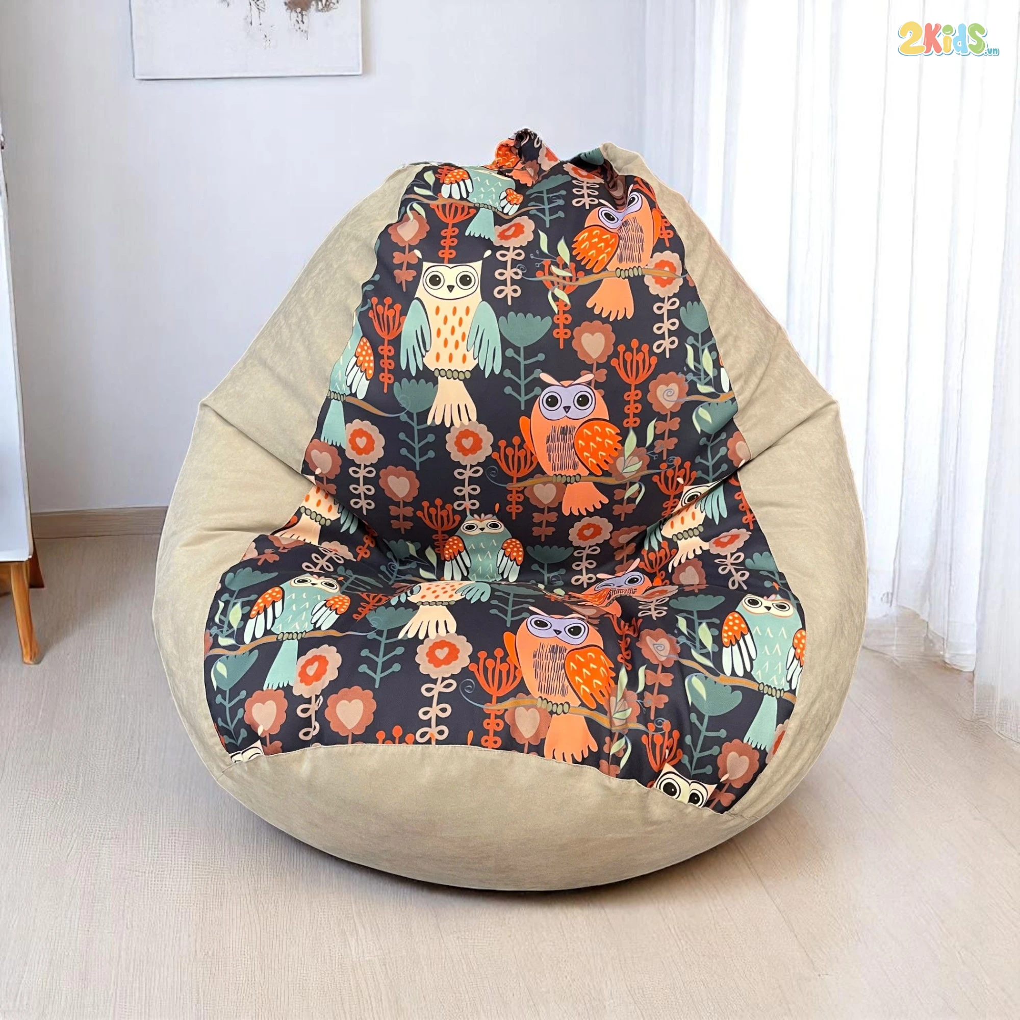 Ghế Lười Hạt Xốp Quả Lê Hình Cú Mèo Dễ Thương