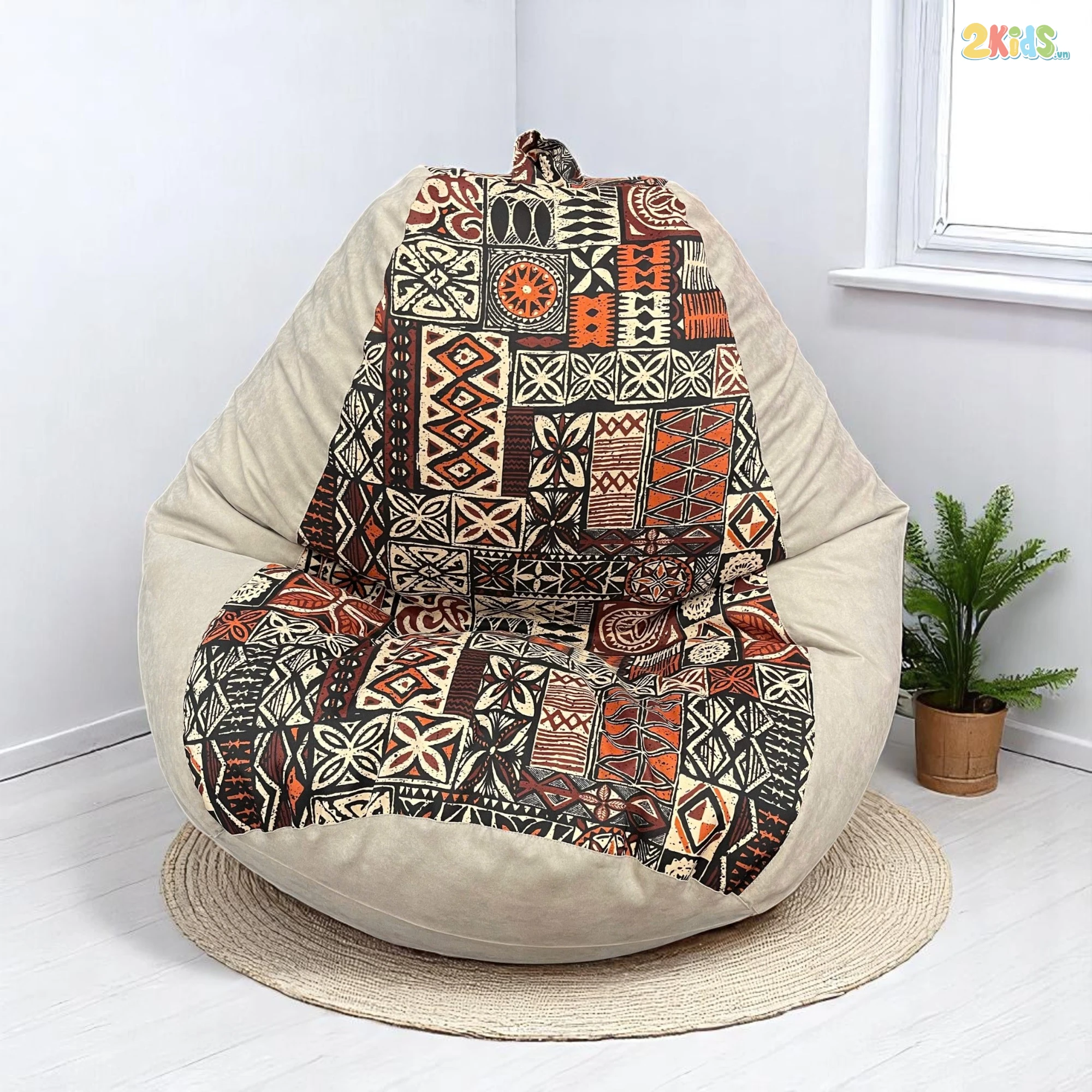 Ghế Lười Hạt Xốp Quả Lê Hình Thổ Cẩm Sang Trọng