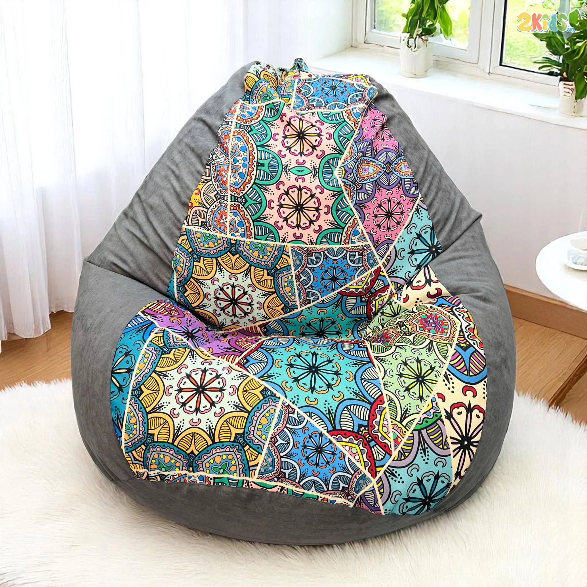 Ghế Lười Hạt Xốp Quả Lê Họa Tiết Thổ Cẩm Độc Đáo