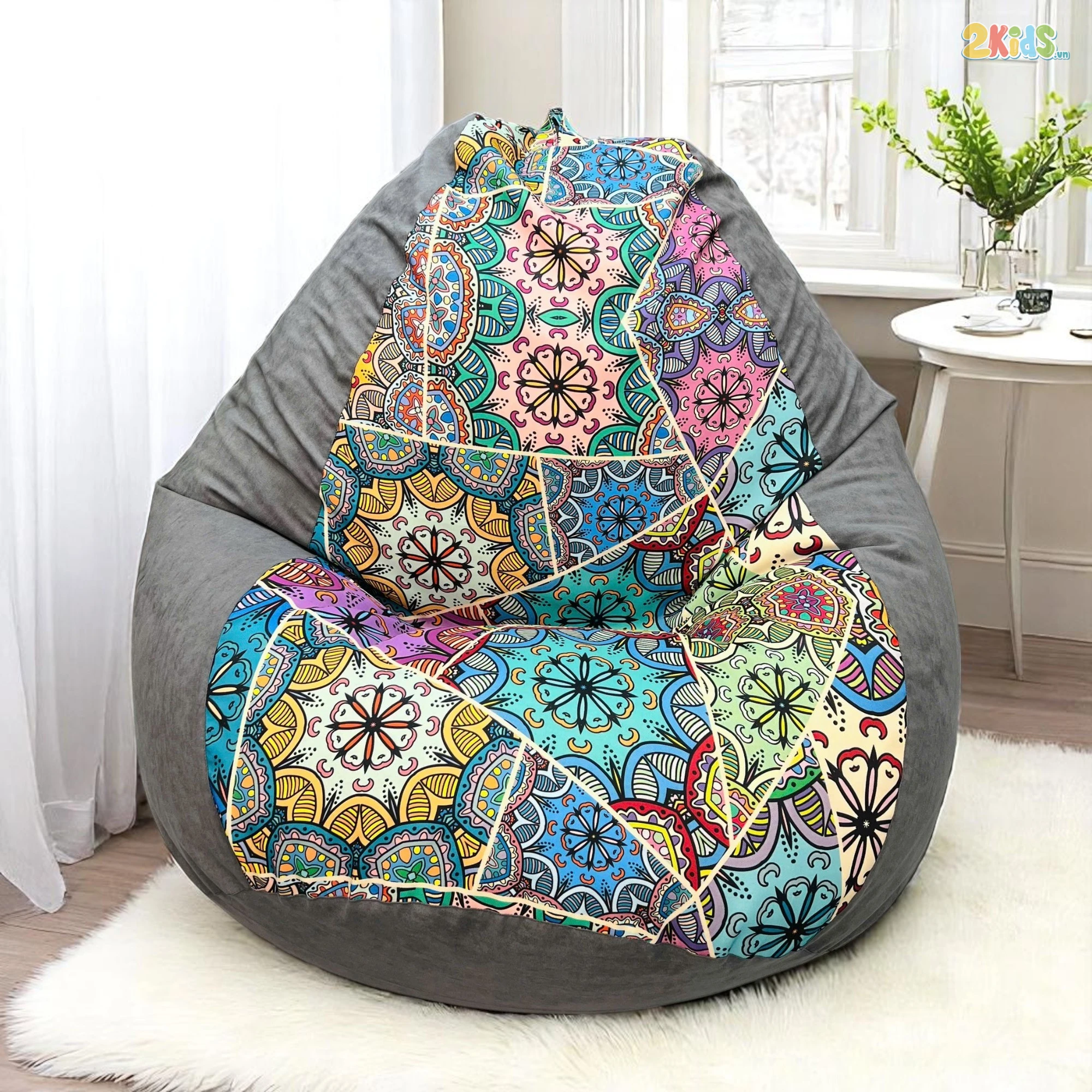 Ghế Lười Hạt Xốp Quả Lê Họa Tiết Thổ Cẩm Độc Đáo