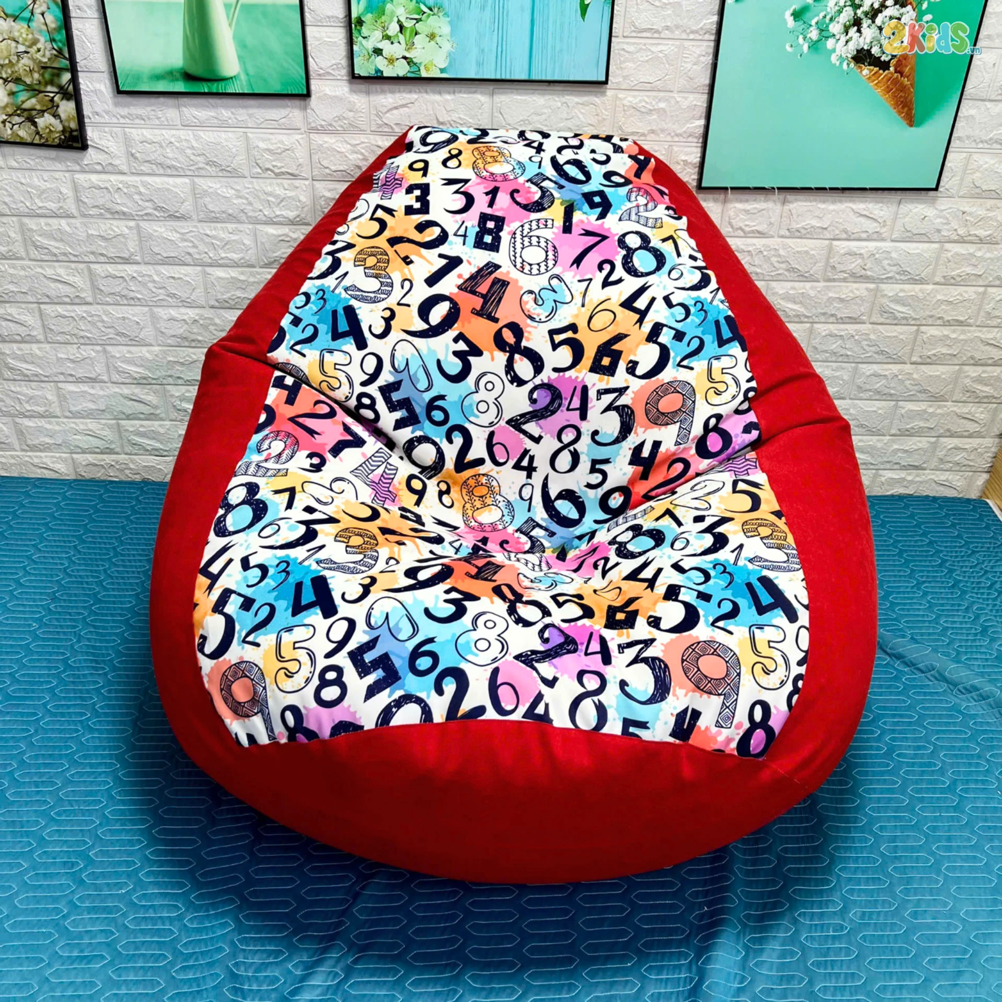 Ghế Lười Hạt Xốp Số Học Cho Bé Màu Đỏ