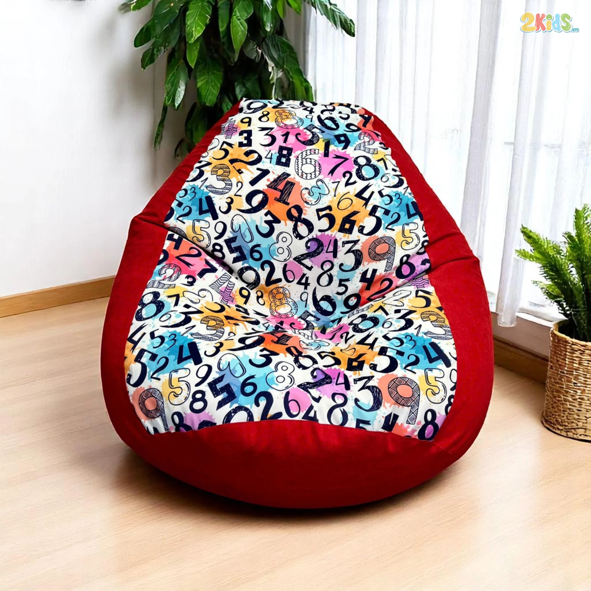 Ghế Lười Hạt Xốp Số Học Cho Bé Màu Đỏ