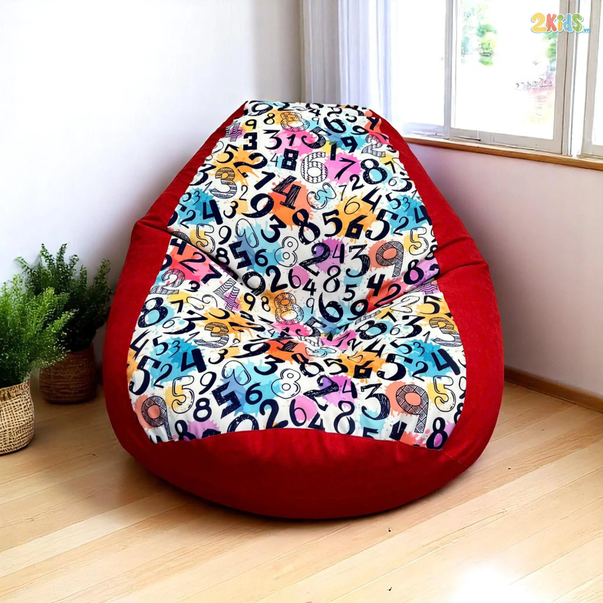 Ghế Lười Hạt Xốp Số Học Cho Bé Màu Đỏ