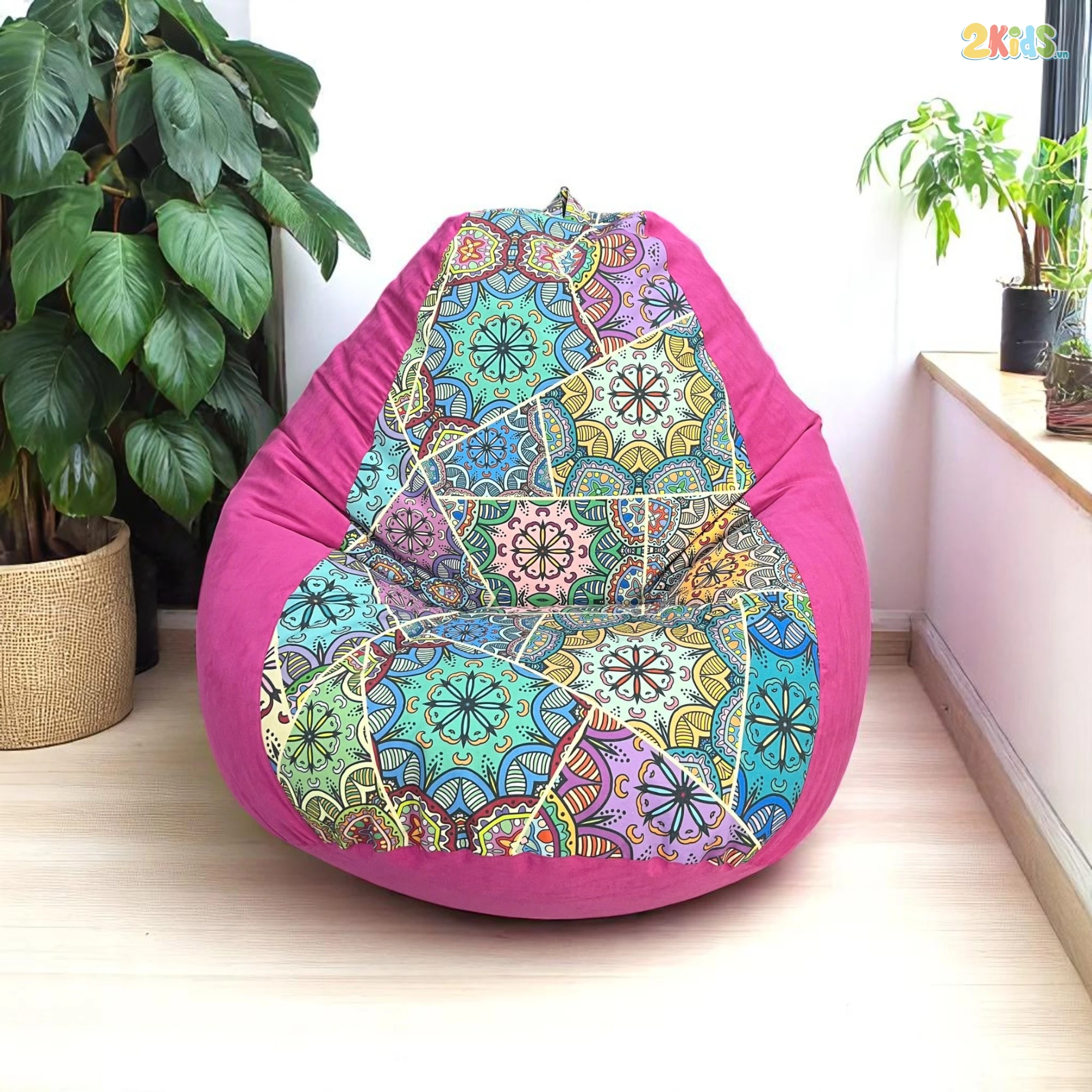 Ghế Lười Hạt Xốp Thổ Cẩm Màu Hồng