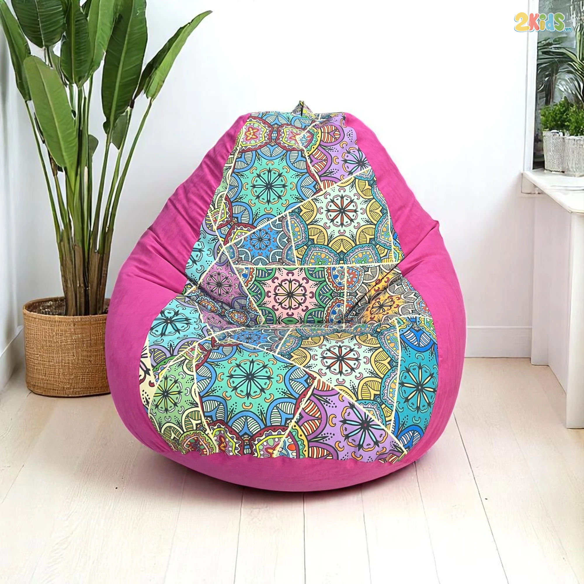 Ghế Lười Hạt Xốp Thổ Cẩm Màu Hồng