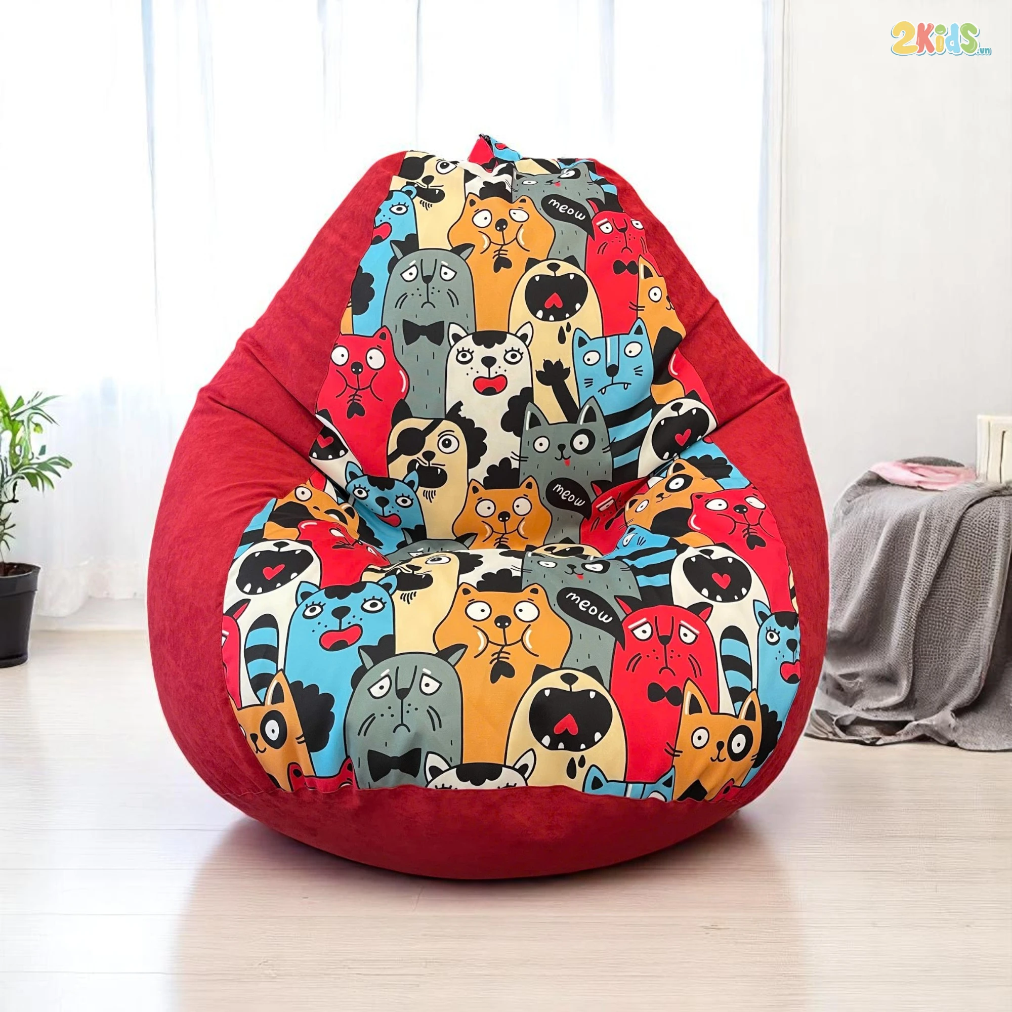 Ghế Lười Hạt Xốp Tựa Lưng Hình Thú Màu Đỏ