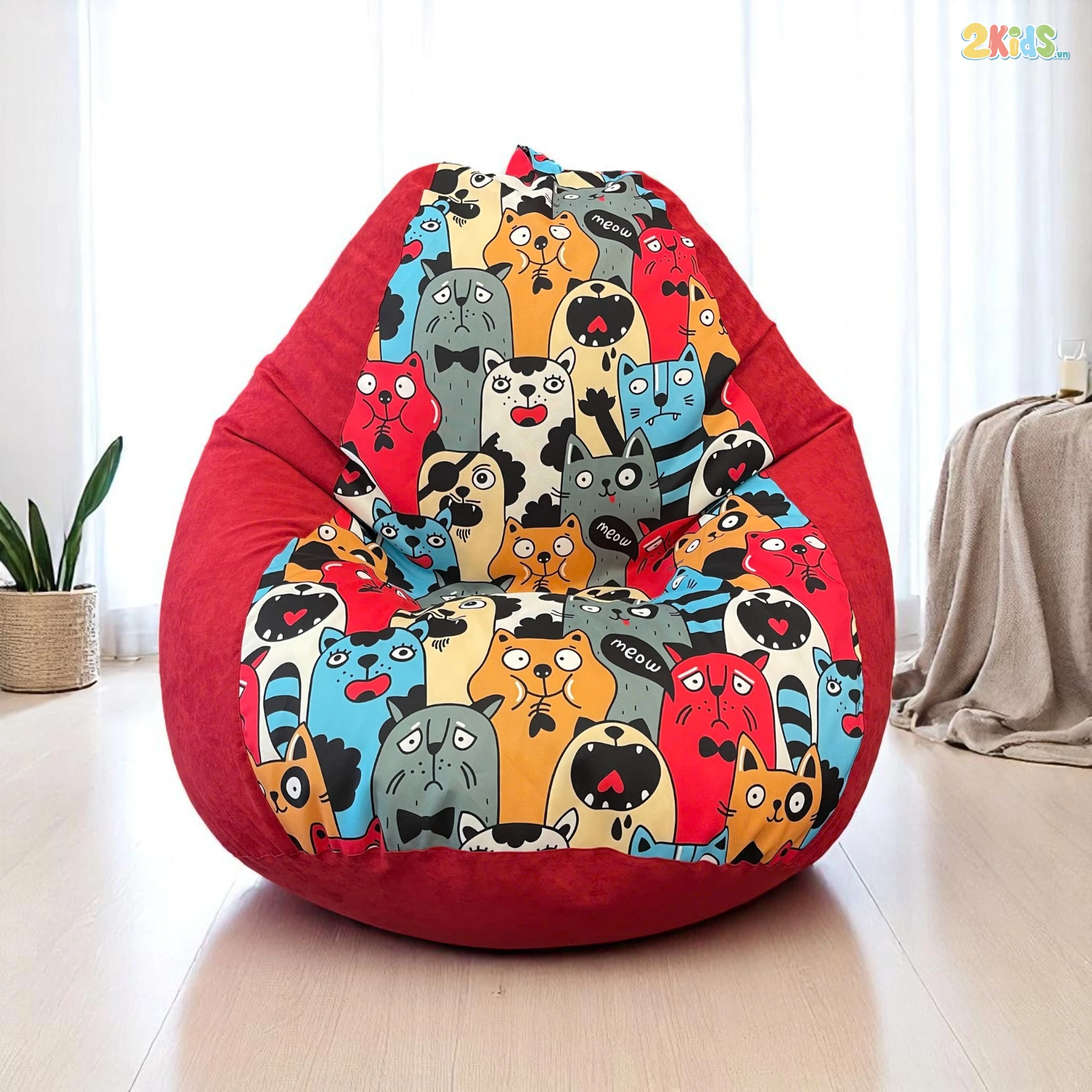 Ghế Lười Hạt Xốp Tựa Lưng Hình Thú Màu Đỏ