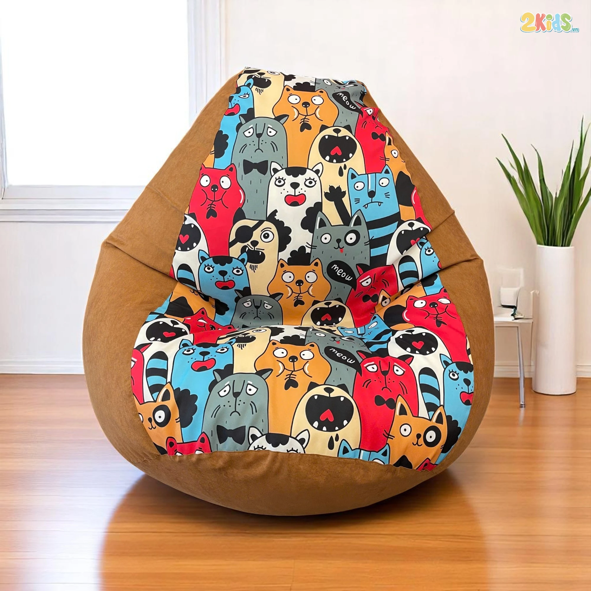 Ghế Lười Hạt Xốp Tựa Lưng Hình Thú Màu Nâu