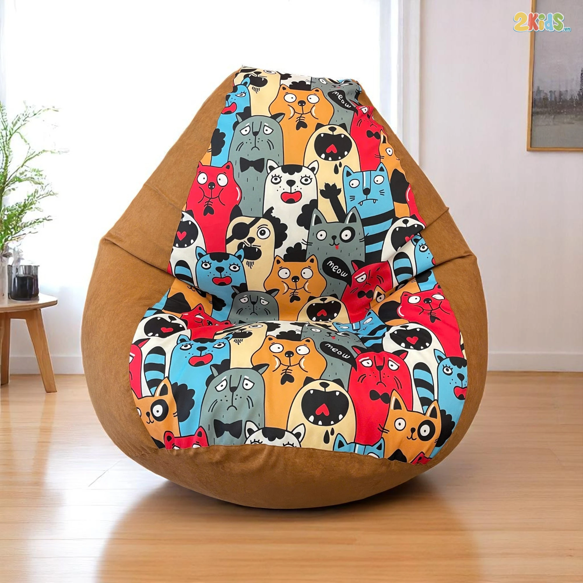 Ghế Lười Hạt Xốp Tựa Lưng Hình Thú Màu Nâu