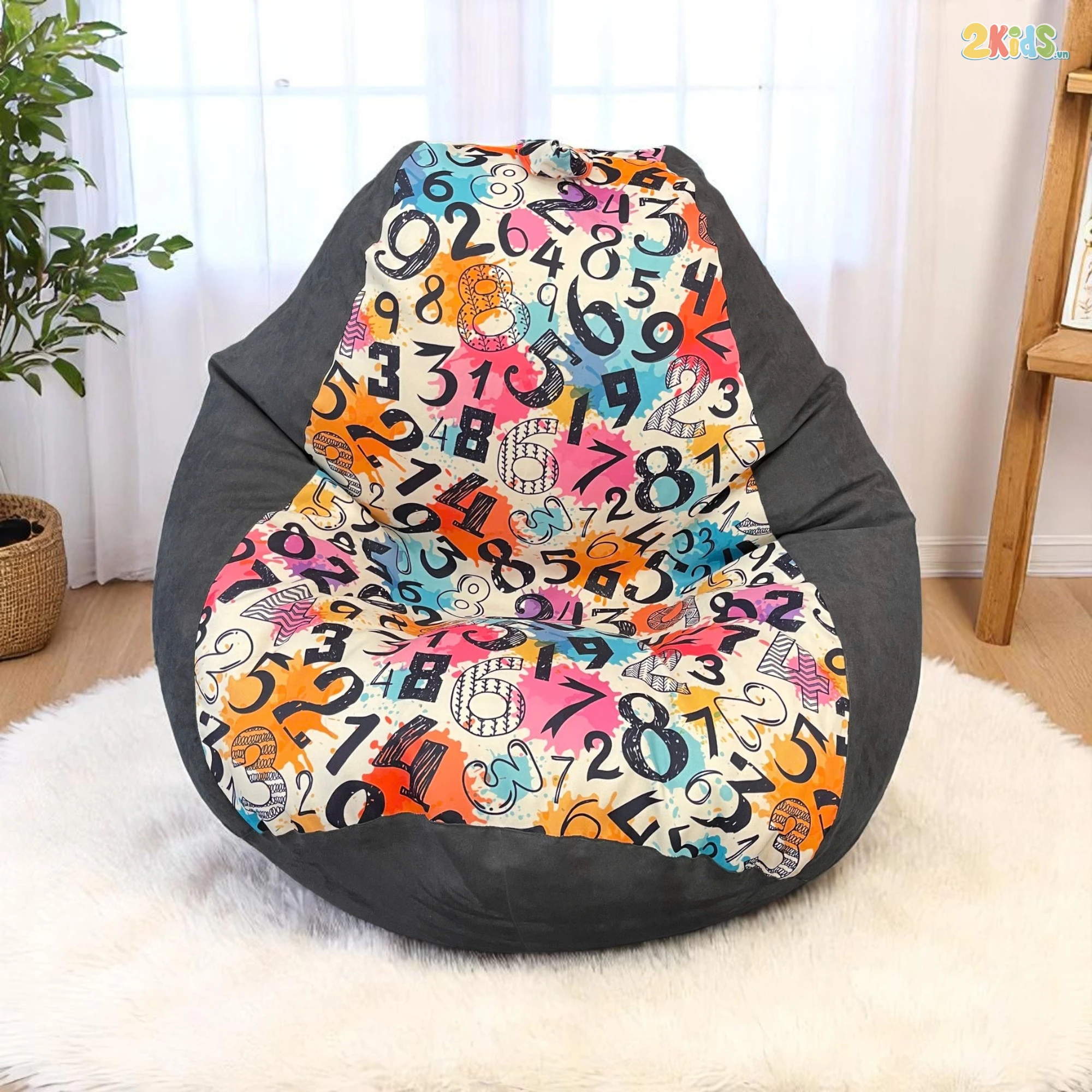 Ghế Lười Hạt Xốp Tựa Lưng Số Học Màu Xám