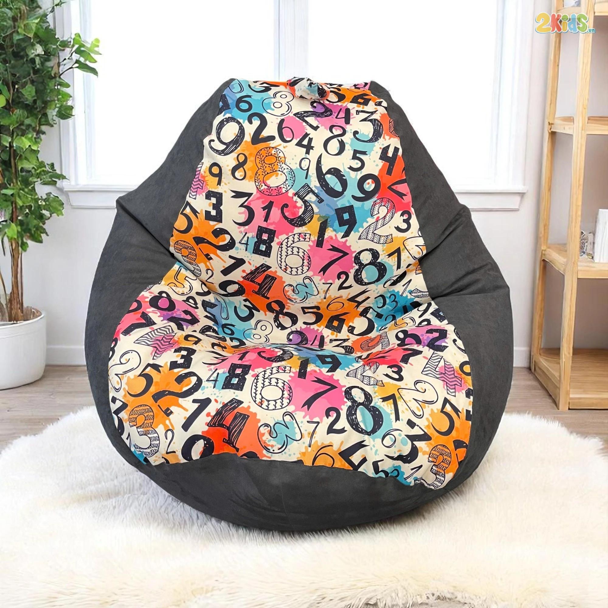 Ghế Lười Hạt Xốp Tựa Lưng Số Học Màu Xám