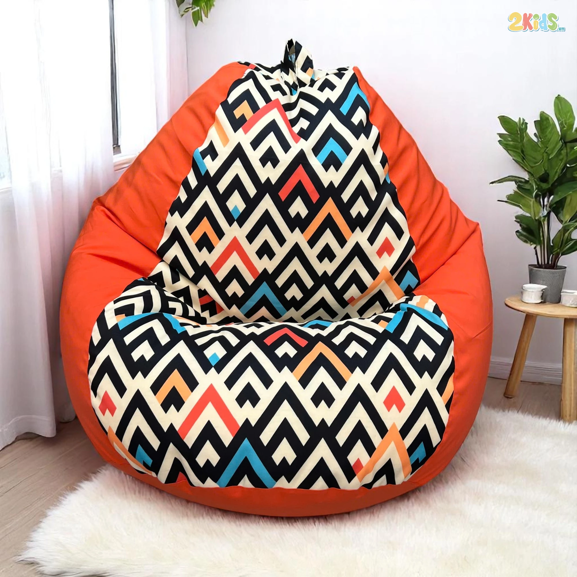 Ghế Lười Hạt Xốp Vải Canvas Mix Da Lộn Màu Cam