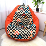 Ghế Lười Hạt Xốp Vải Canvas Mix Da Lộn Màu Cam