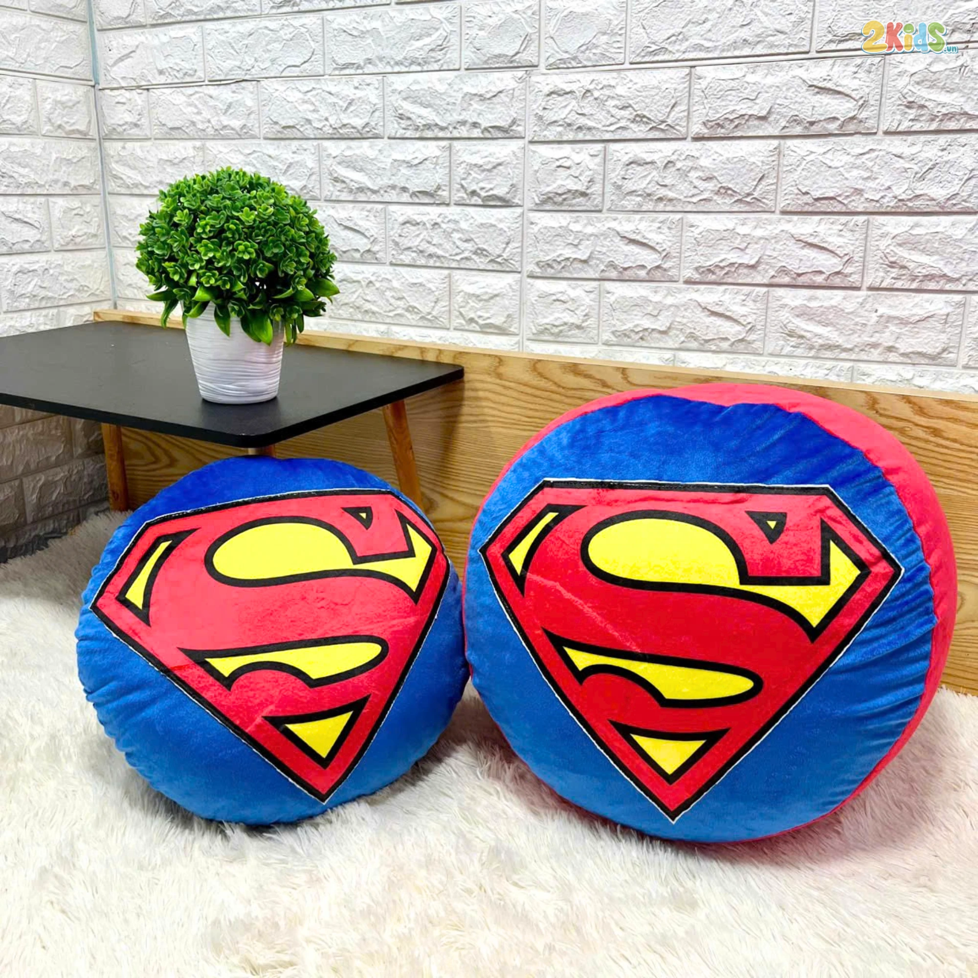 Ghế Lười Hạt Xốp Vải Nhung Hình Siêu Nhân Superman