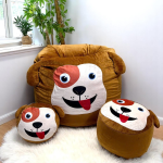 Ghế Lười Hình Thú Vải Nhung Lạnh Họa Tiết Chó Nâu