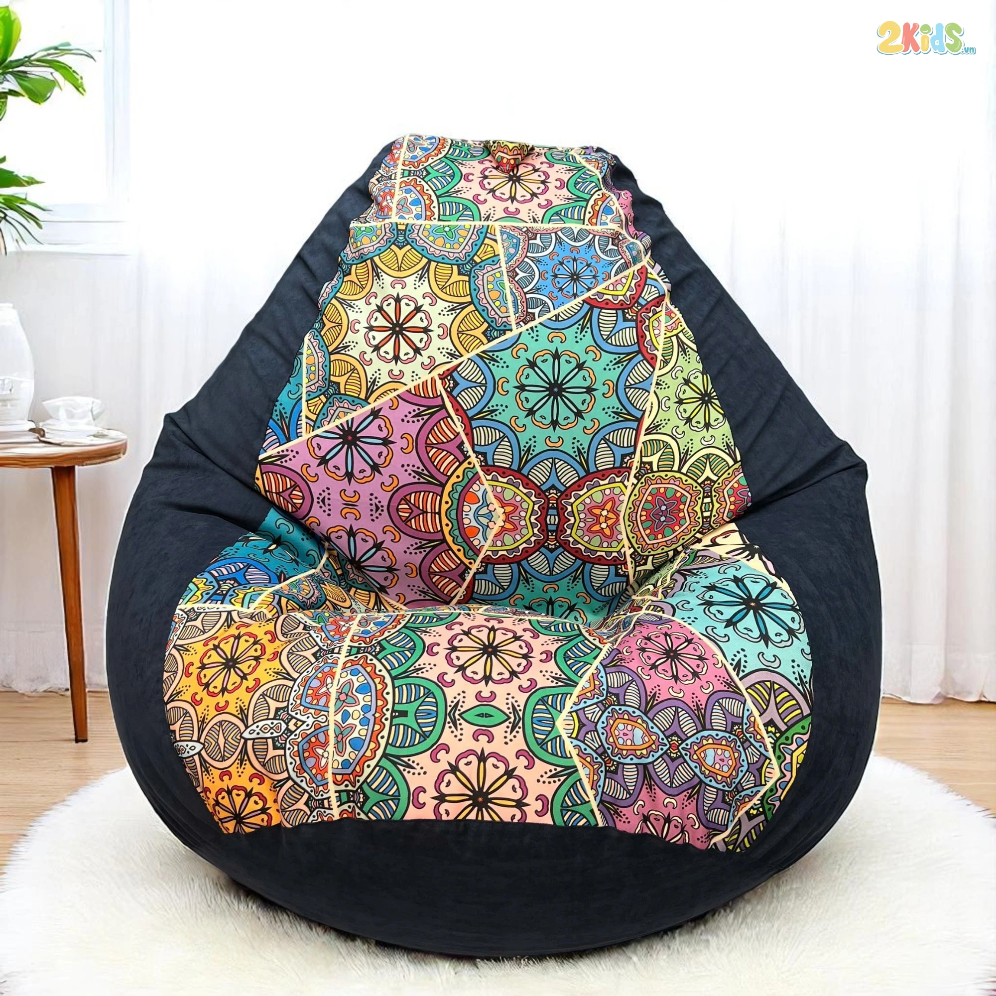 Ghế Lười Hạt Xốp Họa Tiết Thổ Cẩm Chống Thấm