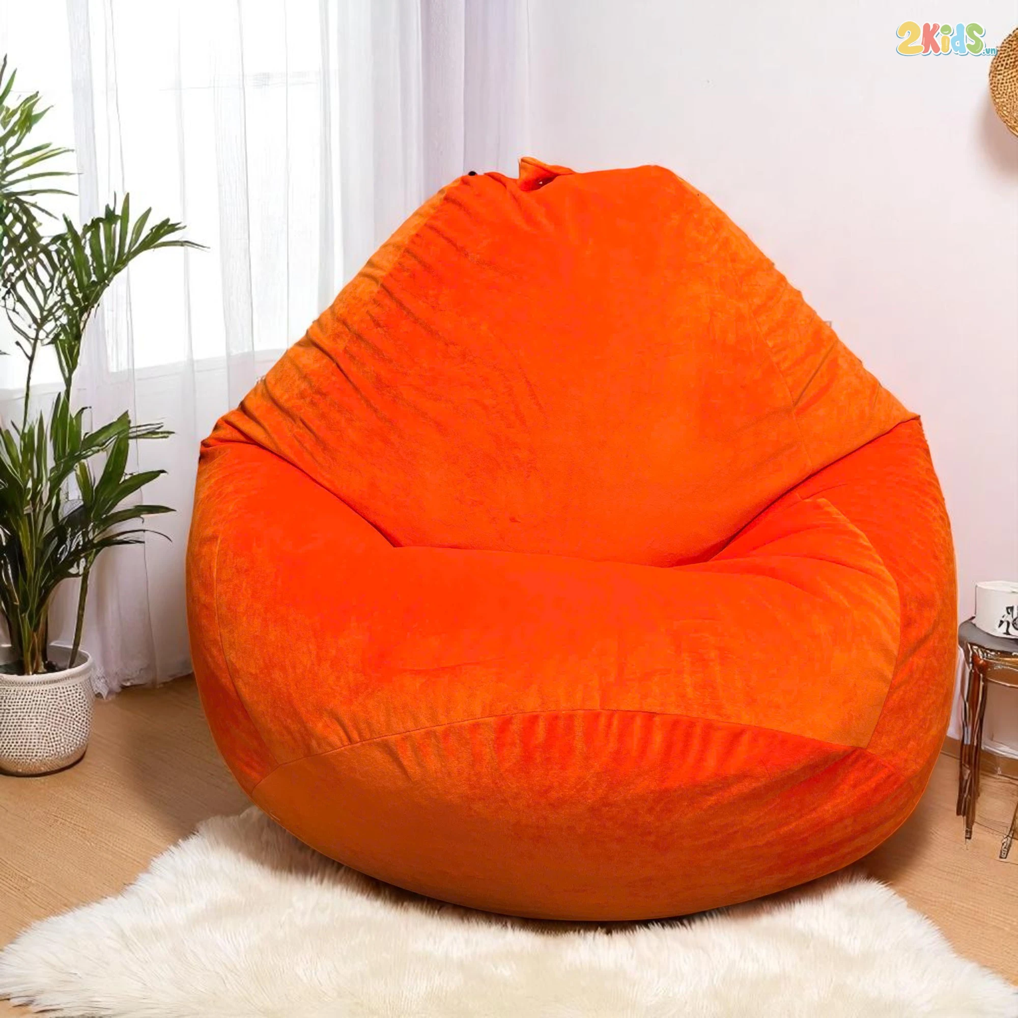 Ghế Lười Hạt Xốp Giọt Nước Vải Nhung Màu Cam