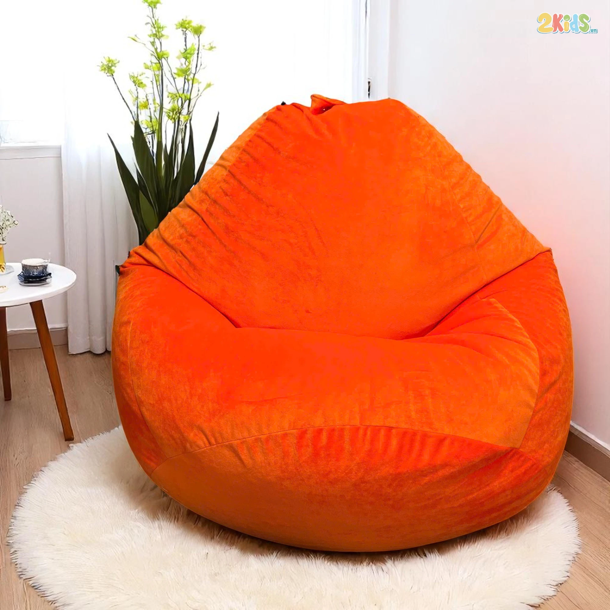 Ghế Lười Hạt Xốp Giọt Nước Vải Nhung Màu Cam