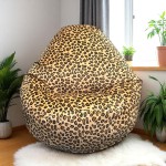 Ghế Lười Hạt Xốp Tựa Lưng Thư Giãn Vải Nhung Da Báo