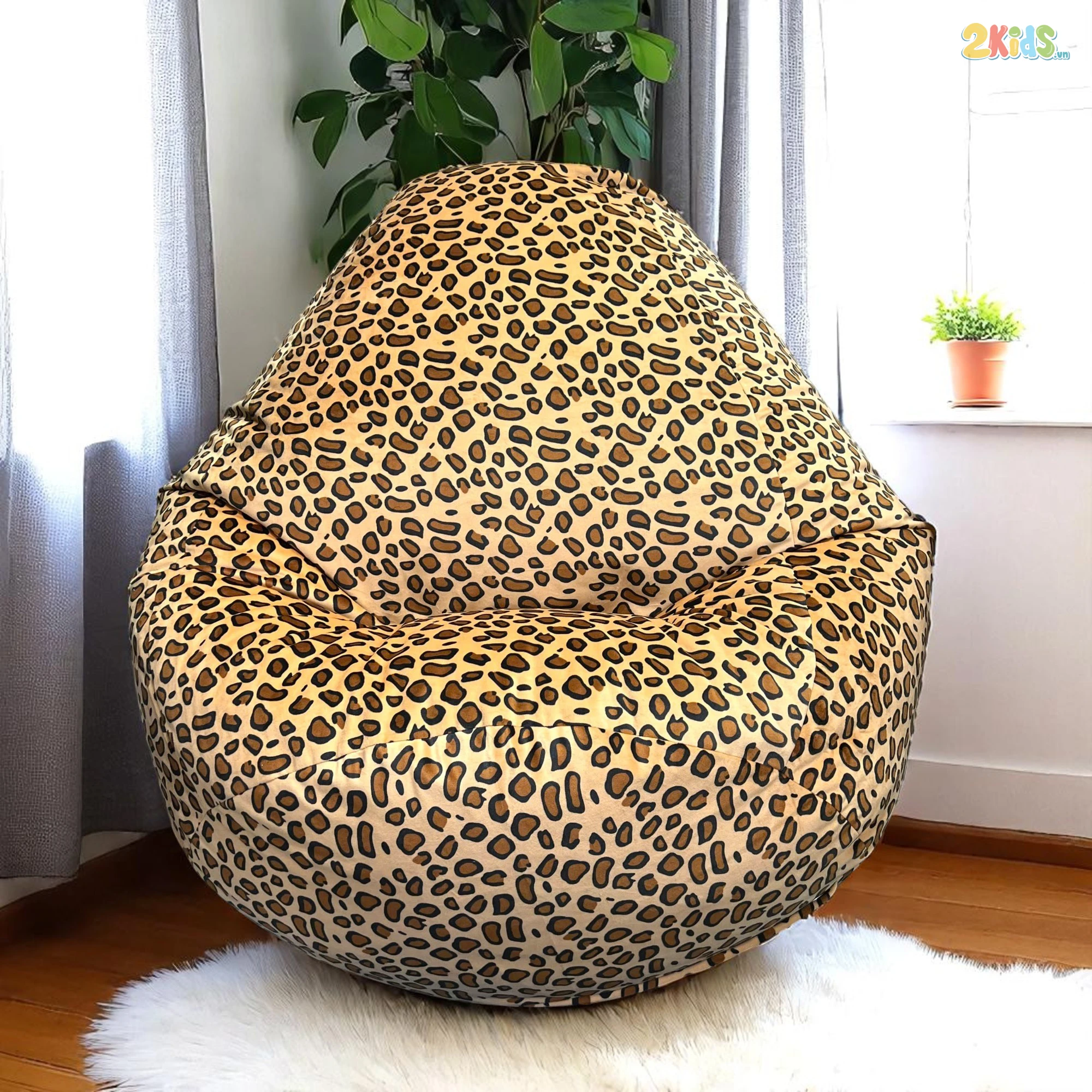 Ghế Lười Hạt Xốp Tựa Lưng Thư Giãn Vải Nhung Da Báo