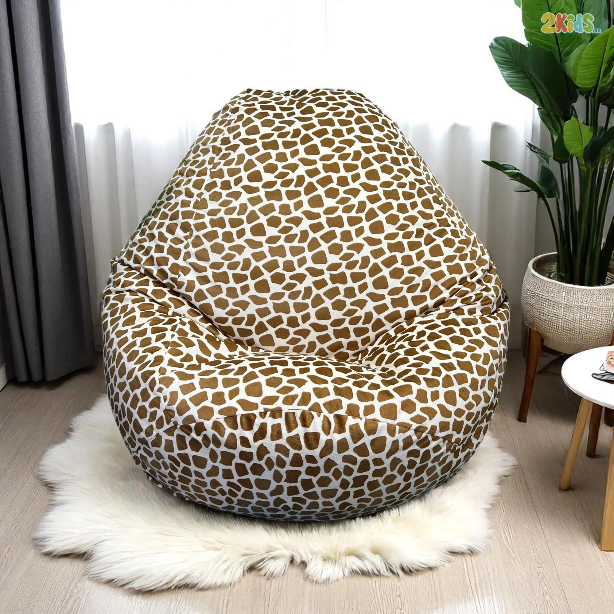 Ghế Lười Hạt Xốp Giọt Nước Vải Nhung Màu Da Nâu