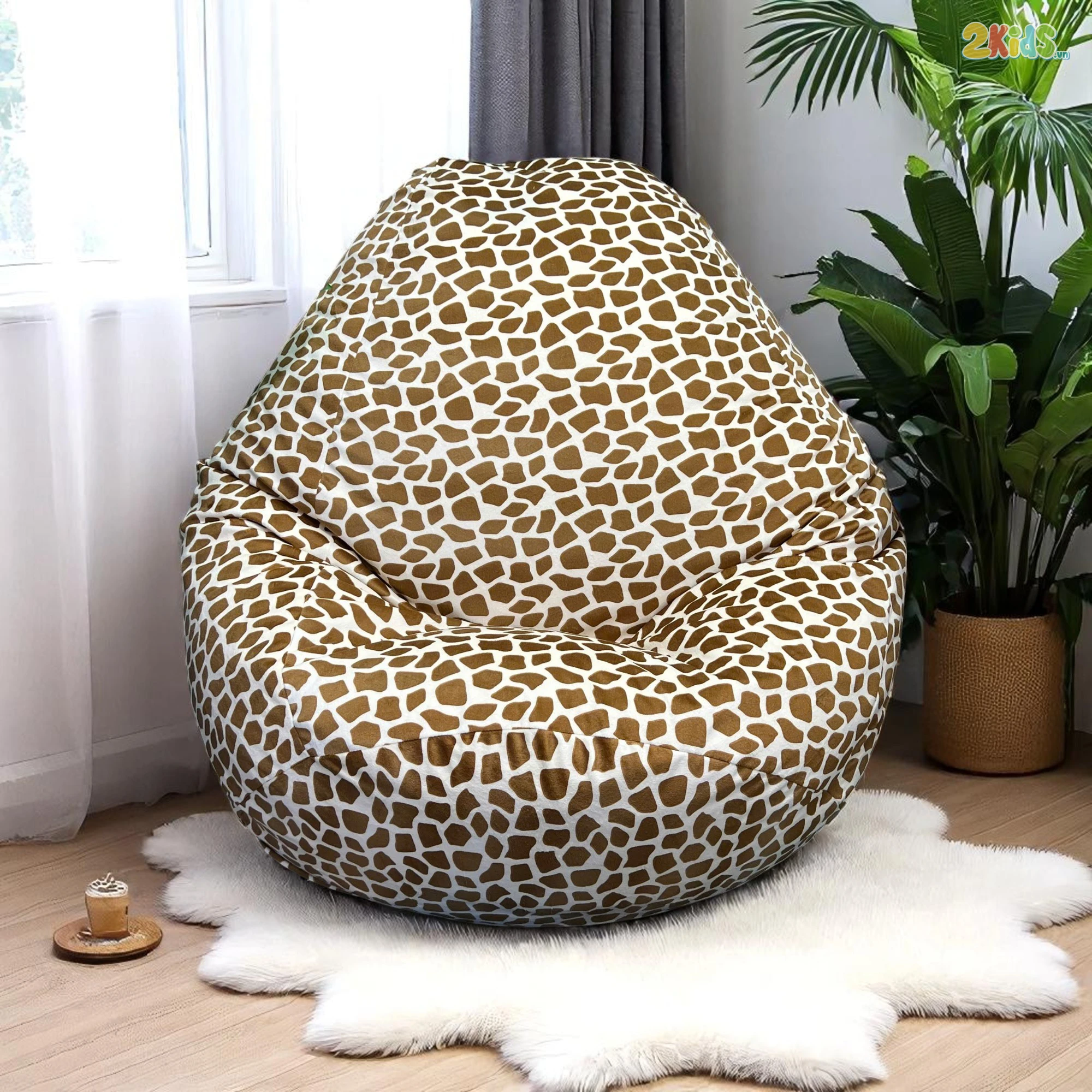 Ghế Lười Hạt Xốp Giọt Nước Vải Nhung Màu Da Nâu