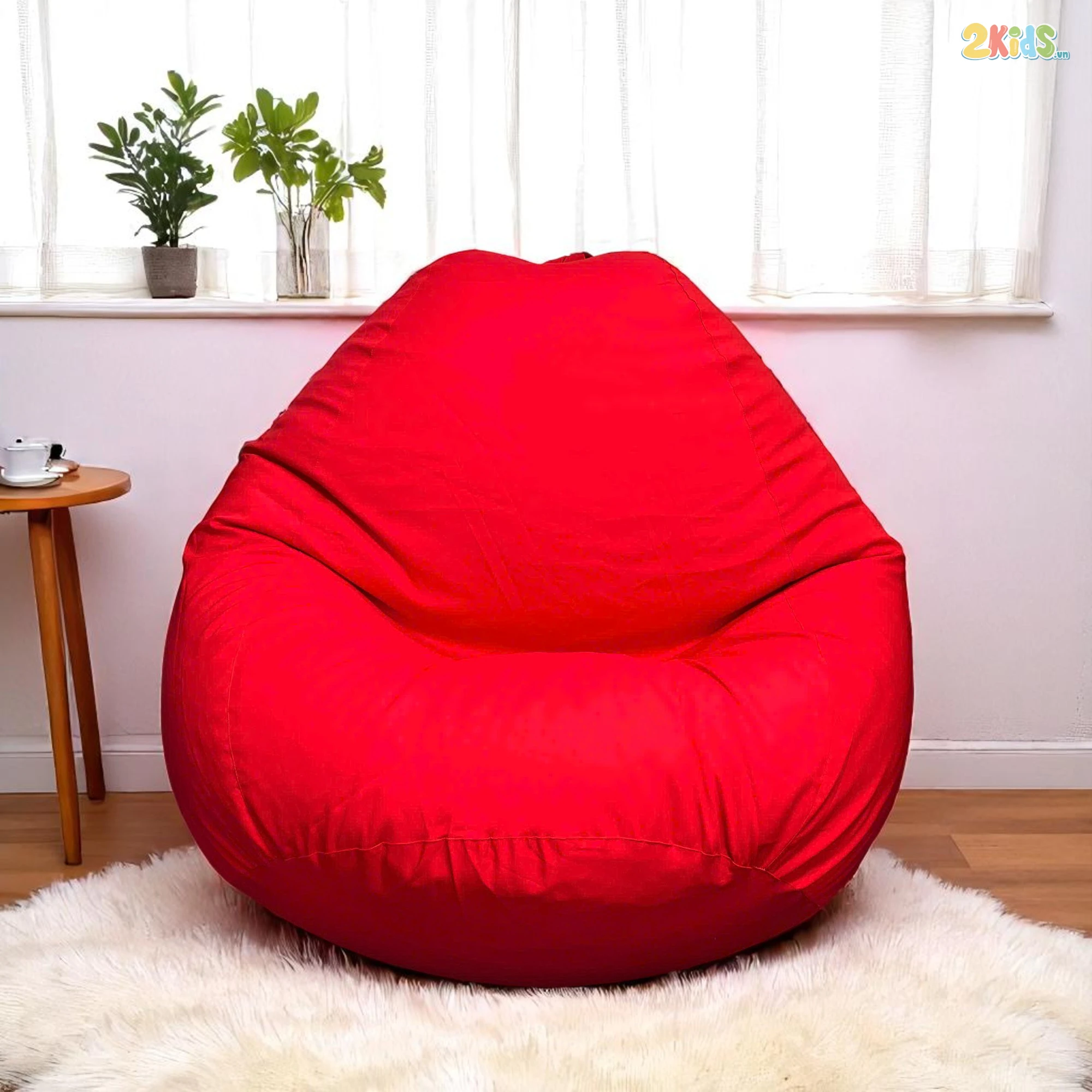 Ghế Lười Hạt Xốp Dáng Quả Lê Vải Kaki Màu Đỏ