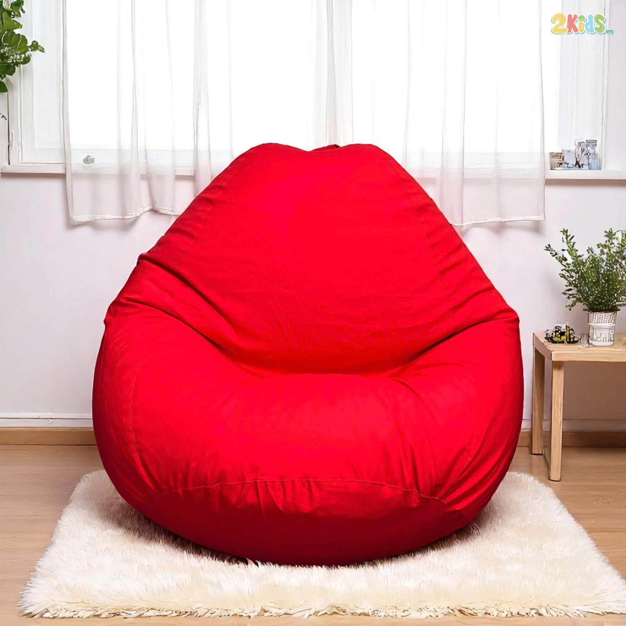 Ghế Lười Hạt Xốp Dáng Quả Lê Vải Kaki Màu Đỏ