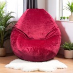 Ghế Lười Hạt Xốp Vải Nhung Đọc Sách Thư Giãn Màu Đỏ