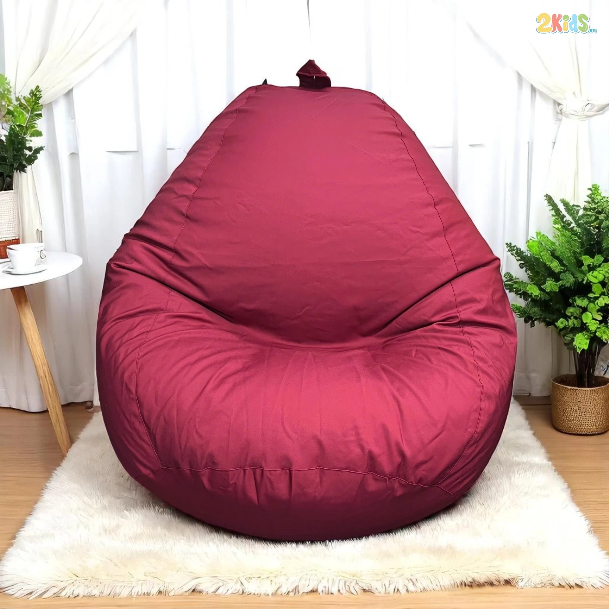 Ghế Lười Hạt Xốp Tựa Lưng Thư Giãn Vải Kaki Màu Đỏ Mận