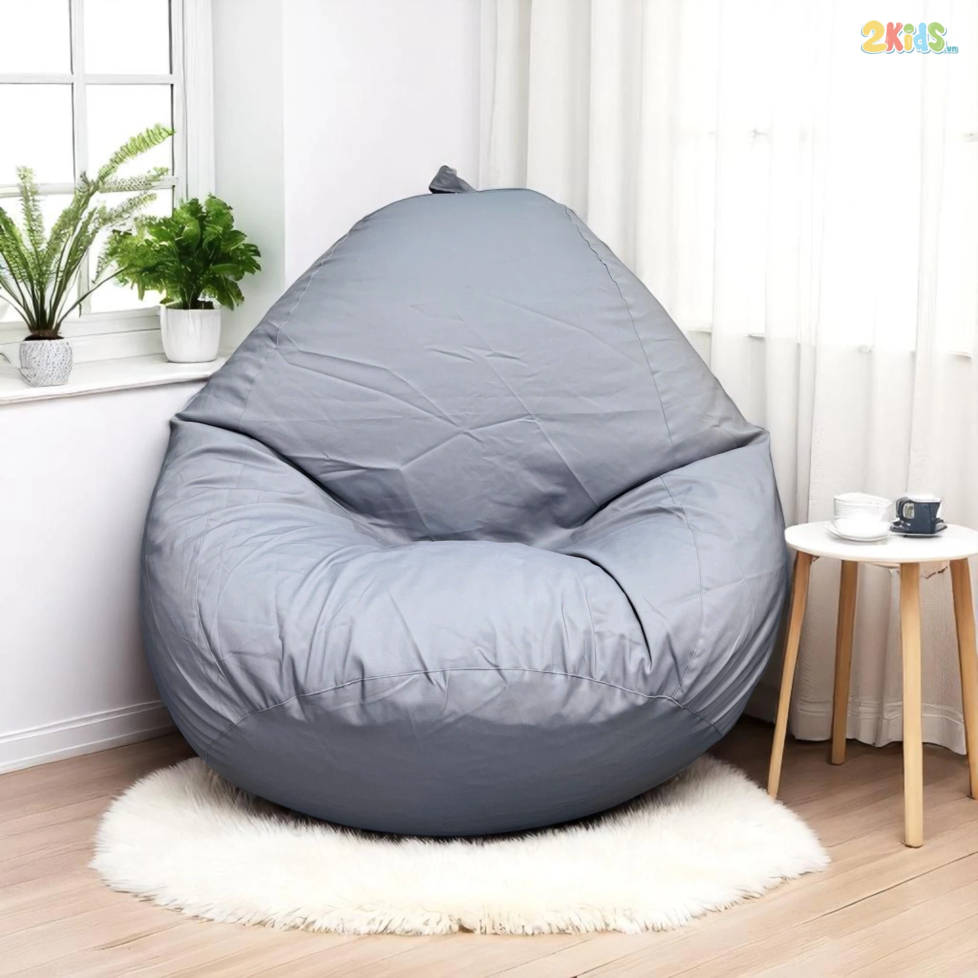 Ghế Lười Hạt Xốp Tựa Lưng Màu Ghi