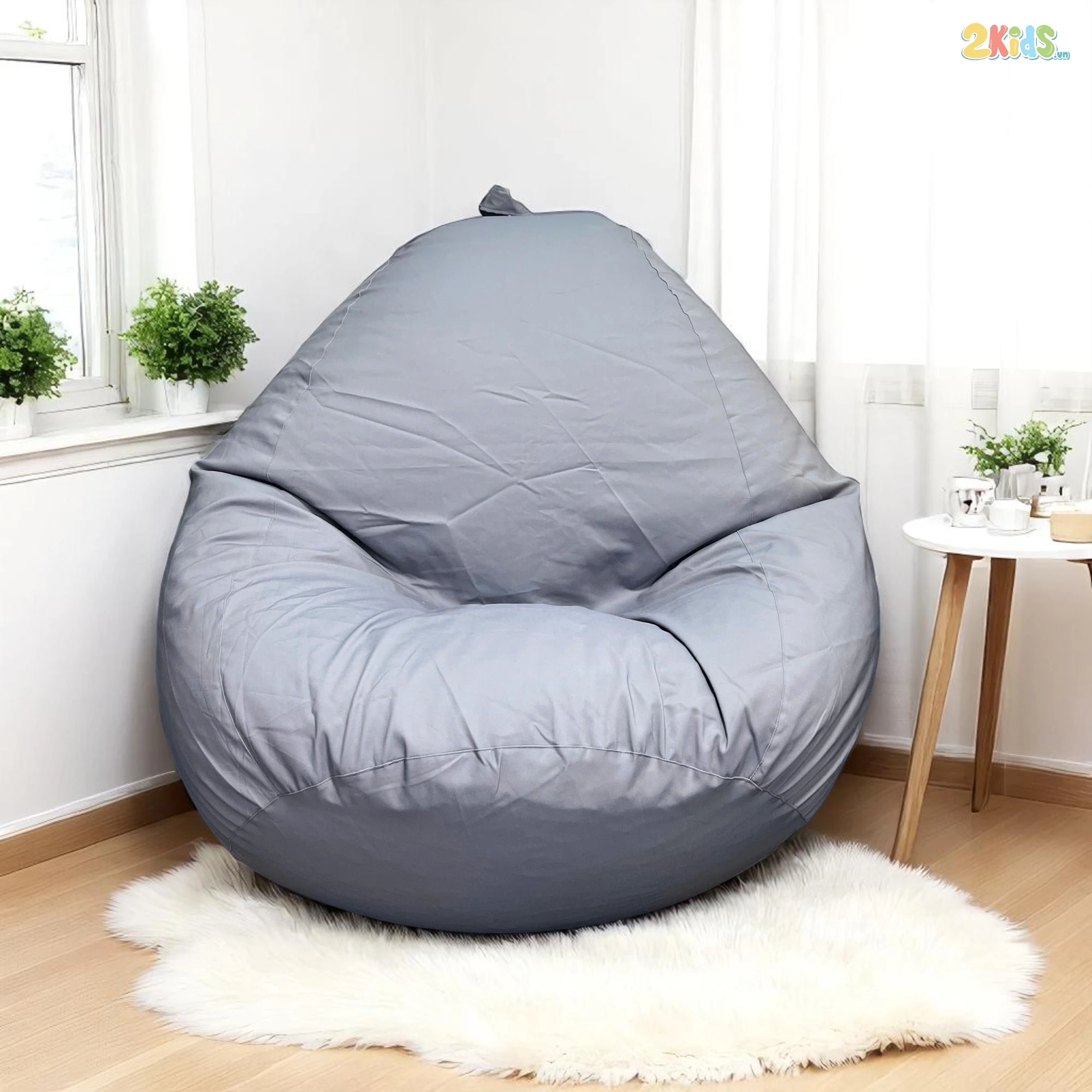 Ghế Lười Hạt Xốp Tựa Lưng Màu Ghi