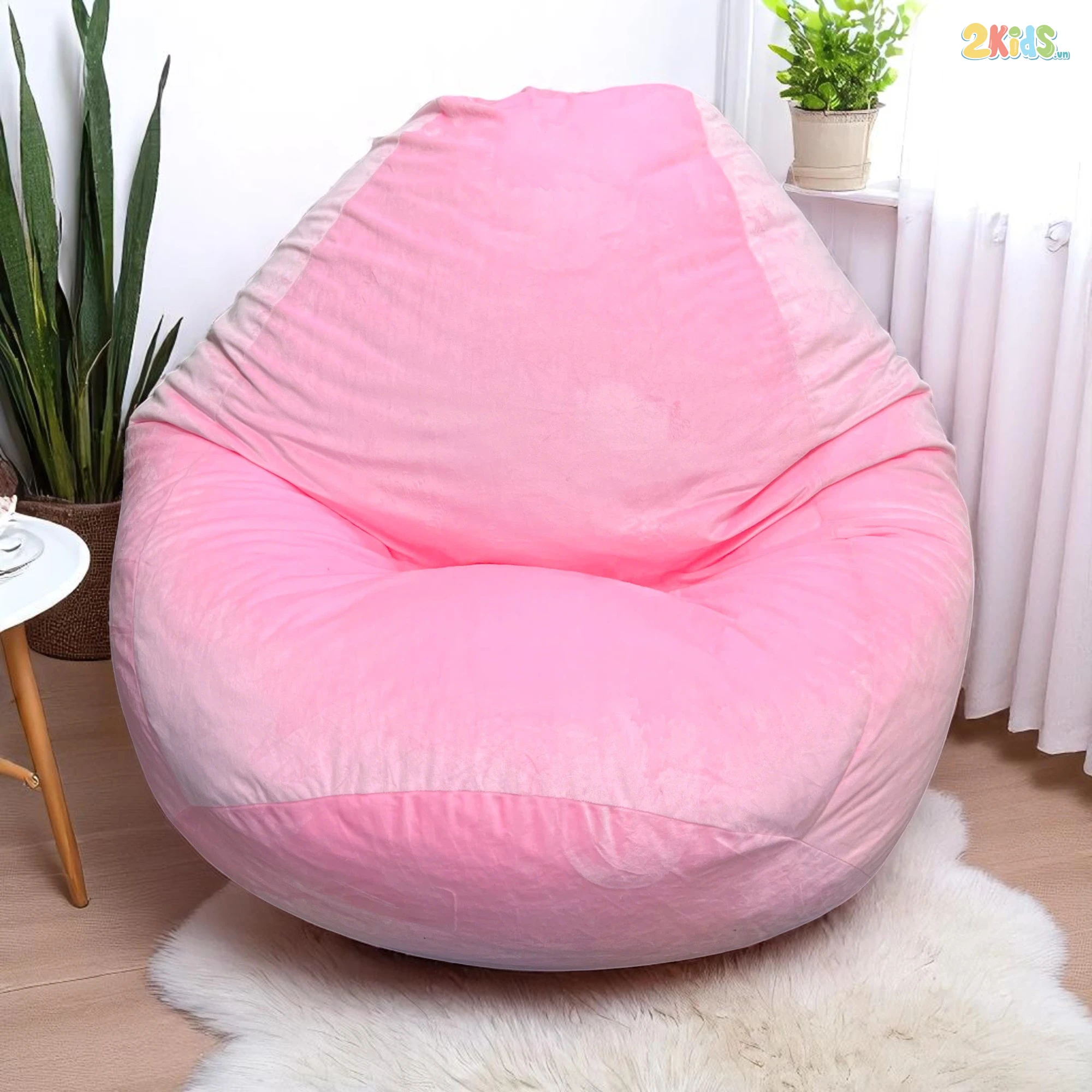 Ghế Lười Hạt Xốp vải Nhung Thư Giãn Màu Hồng