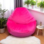 Ghế Lười Hạt Xốp Giọt Nước Vải Nhung Màu Hồng