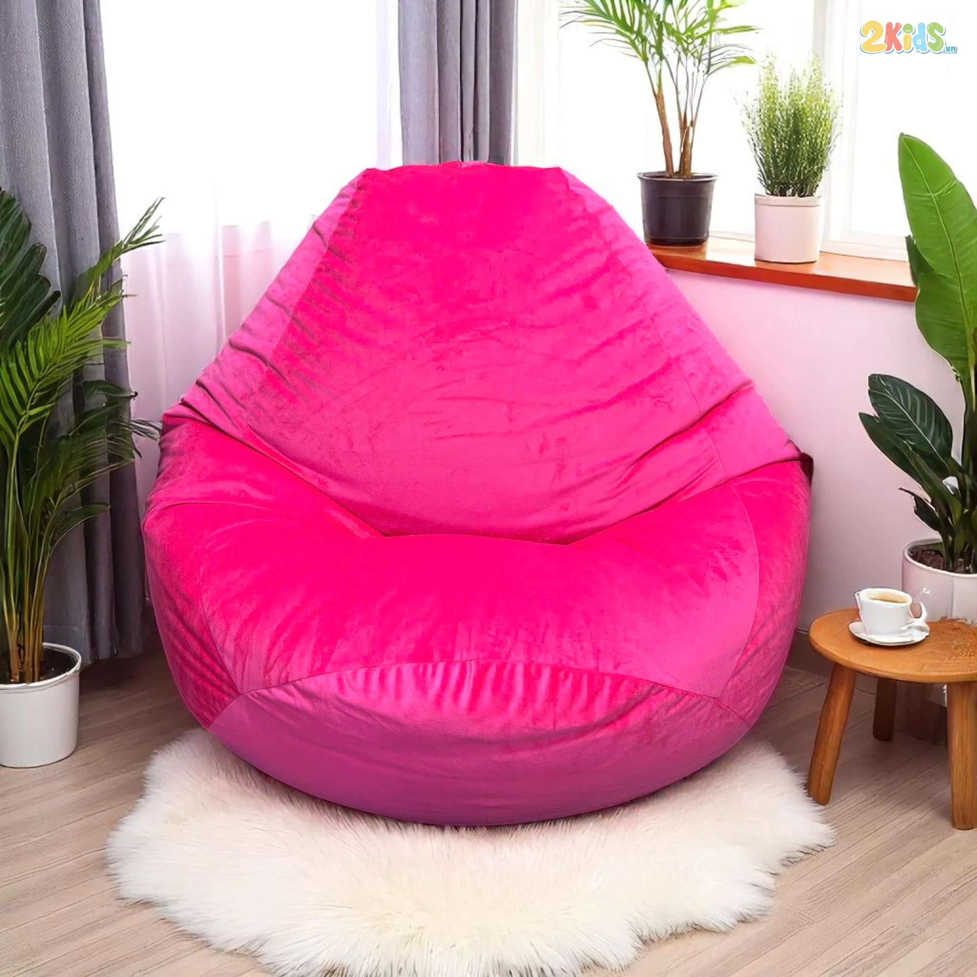 Ghế Lười Hạt Xốp Giọt Nước Vải Nhung Màu Hồng