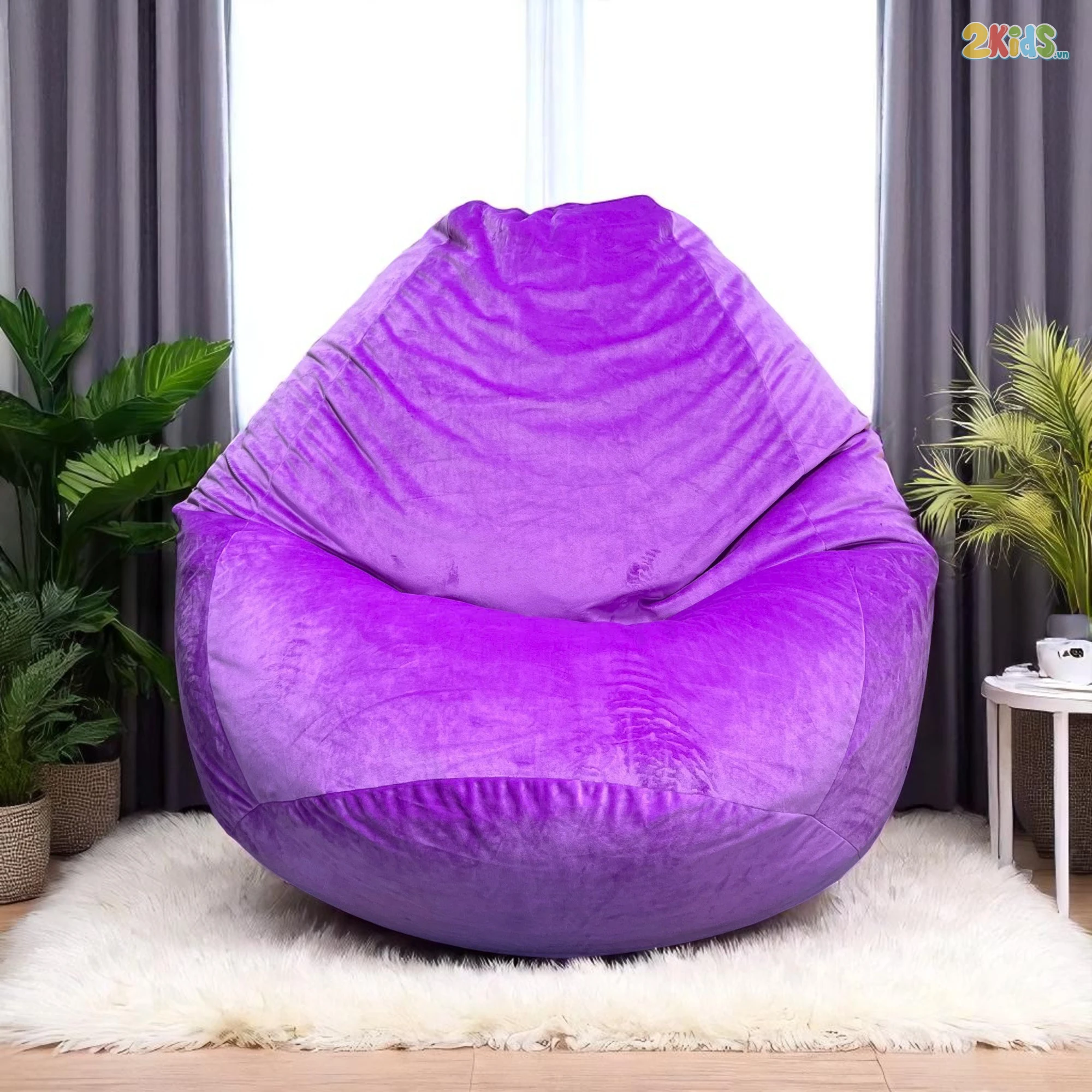 Ghế Lười Hạt Xốp Vải Nhung Màu Tím Hình Giọt Nước